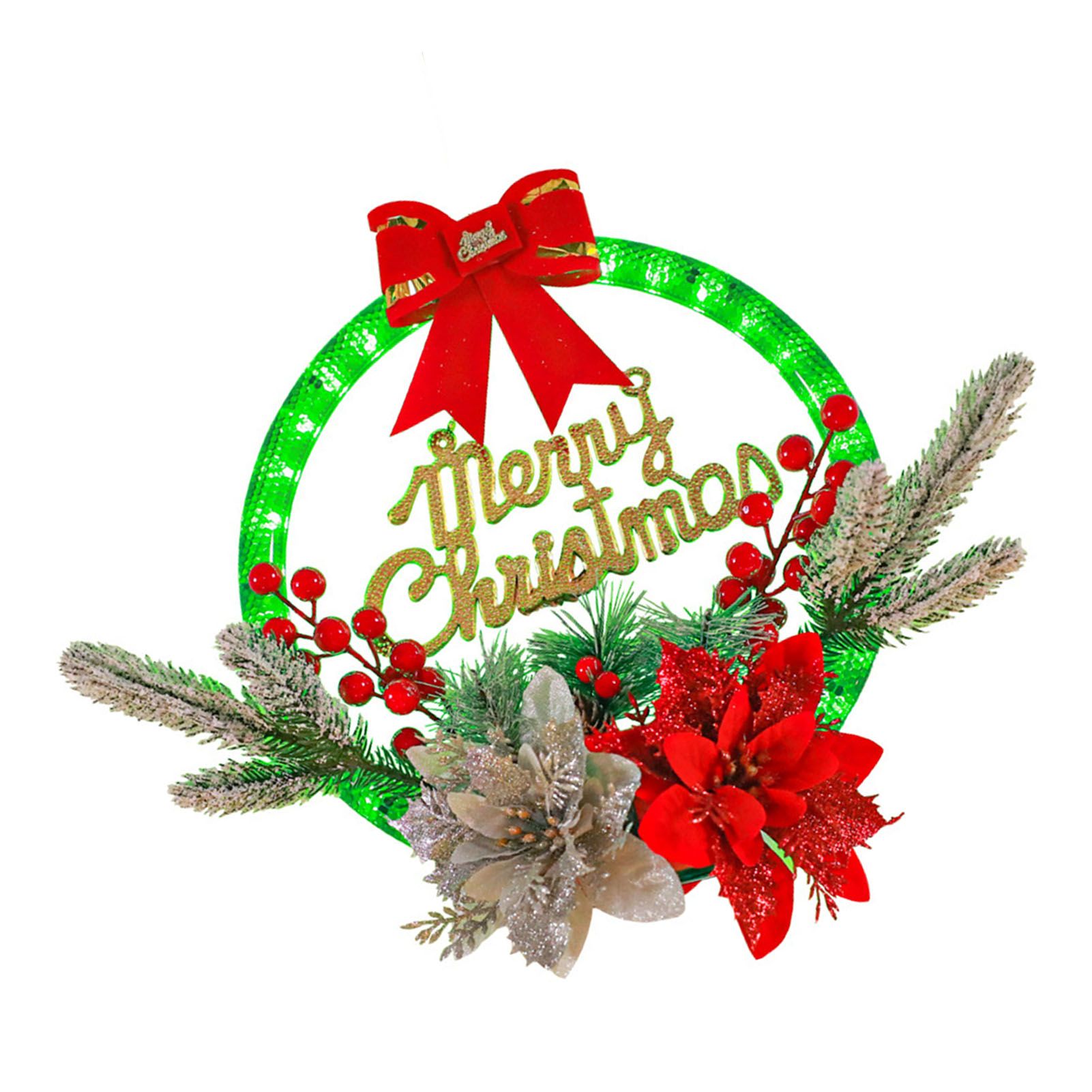 Christmas Wreath Light Decoration Artificial Red Berry Pine Needle LED Lighted view 4