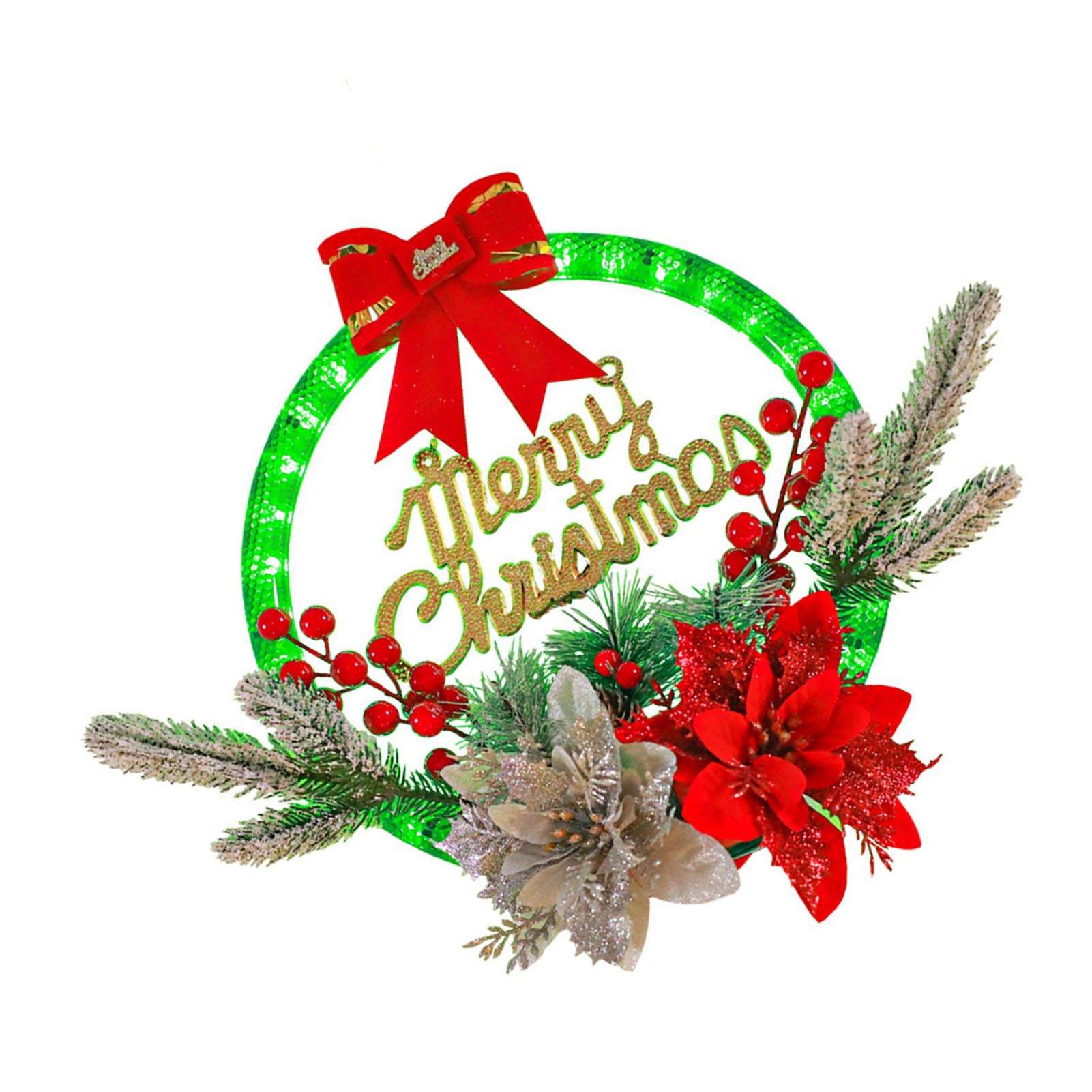 Christmas Wreath Light Decoration Artificial Red Berry Pine Needle LED Lighted view 6