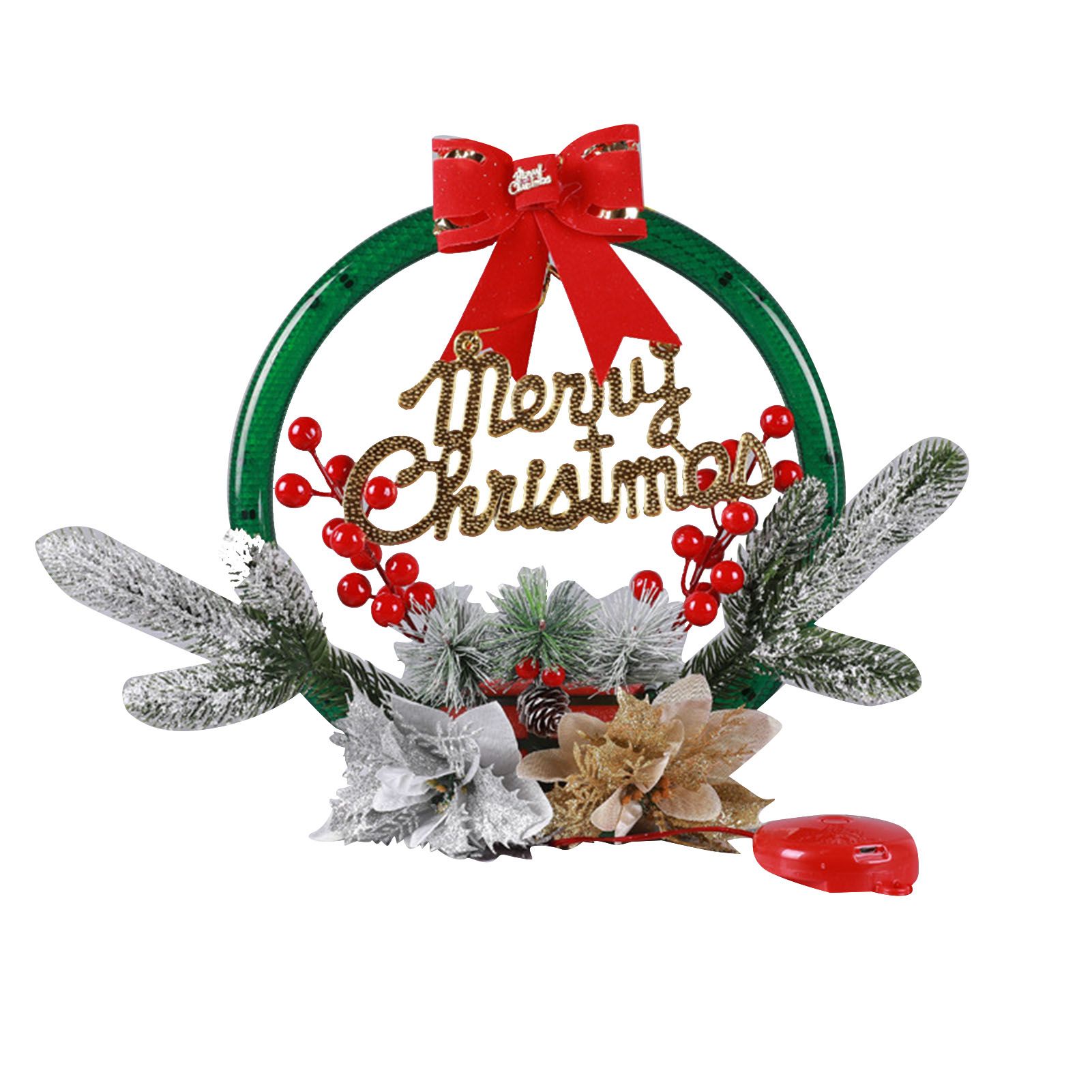 Christmas Wreath Light Decoration Artificial Red Berry Pine Needle LED Lighted view 3