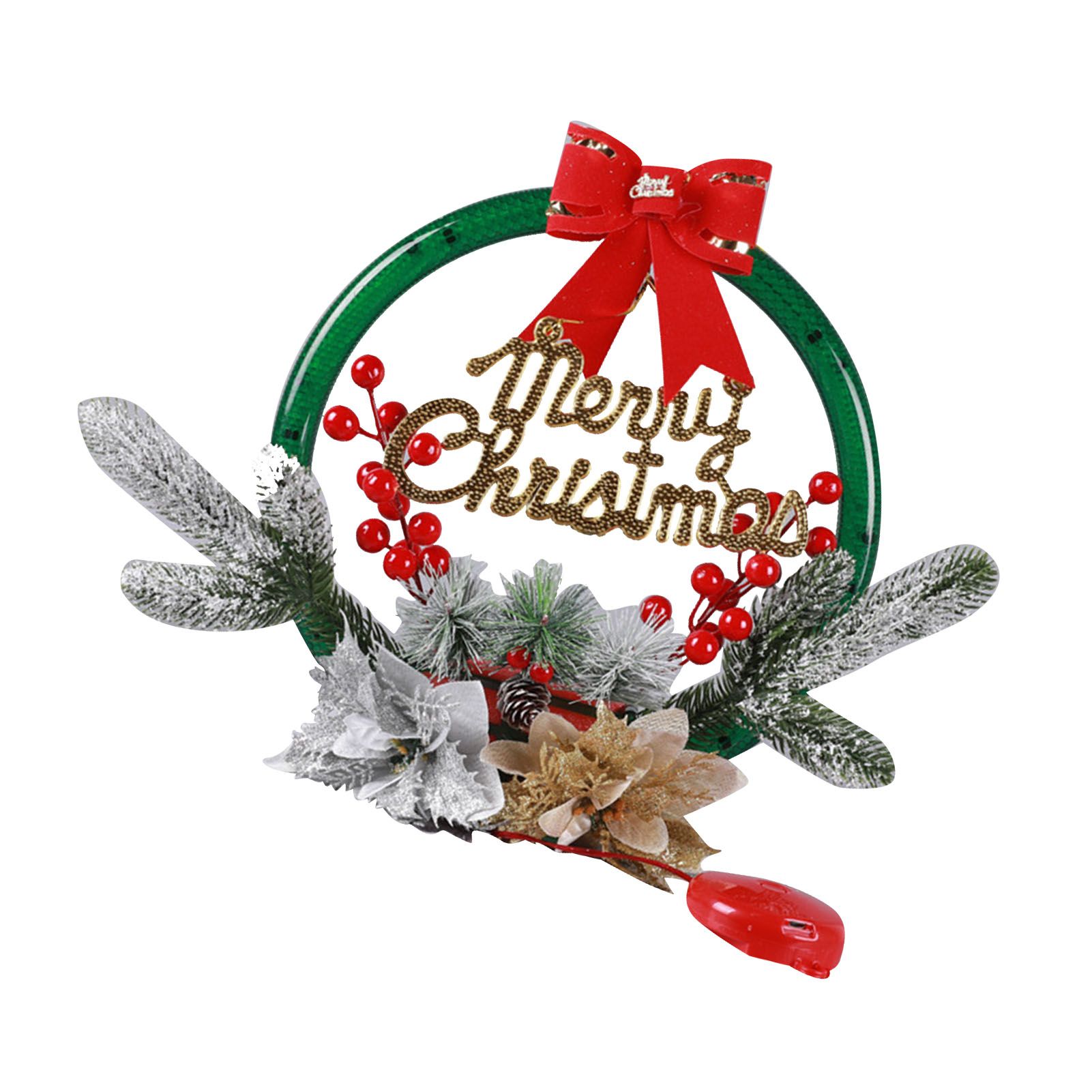 Christmas Wreath Light Decoration Artificial Red Berry Pine Needle LED Lighted view 4