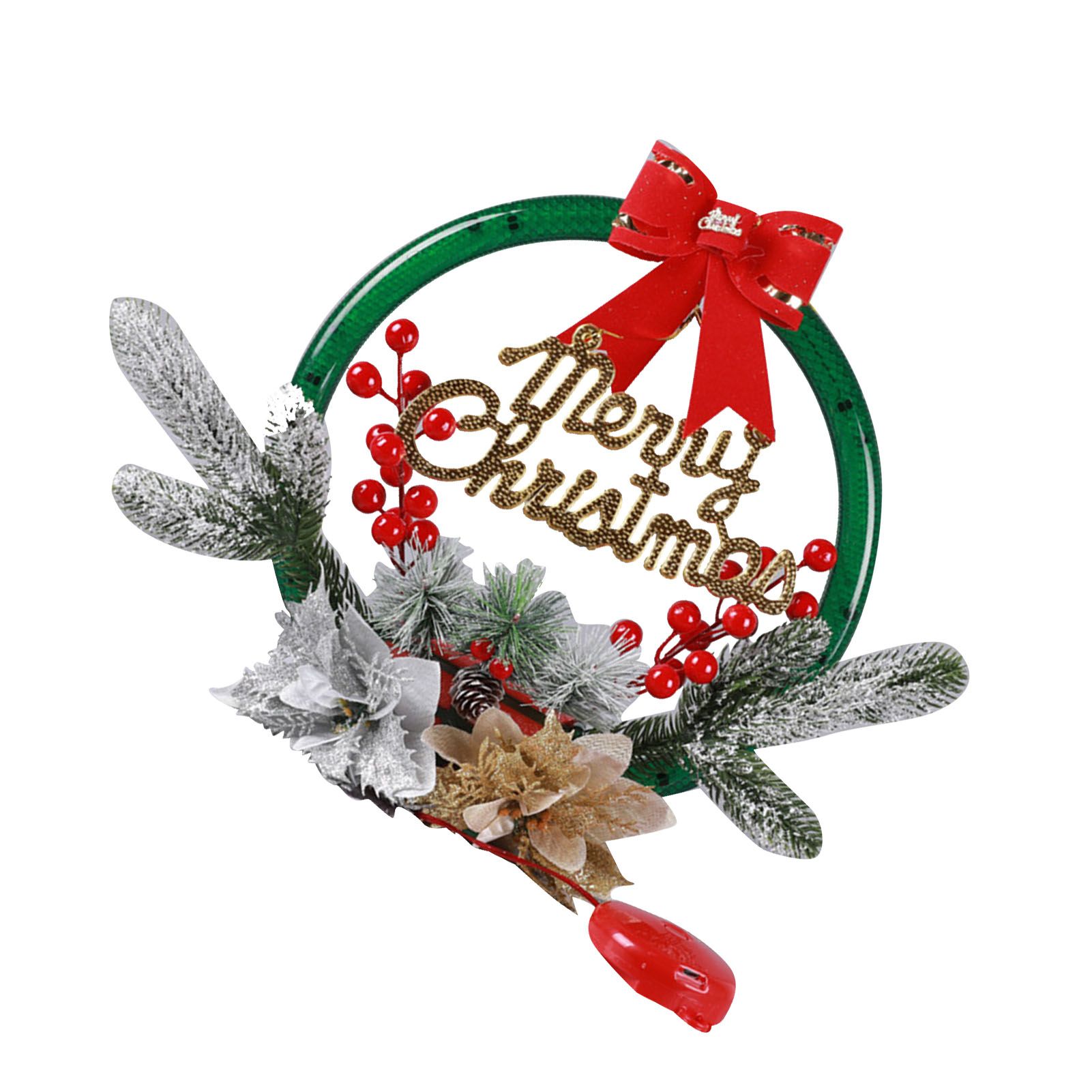 Christmas Wreath Light Decoration Artificial Red Berry Pine Needle LED Lighted view 6