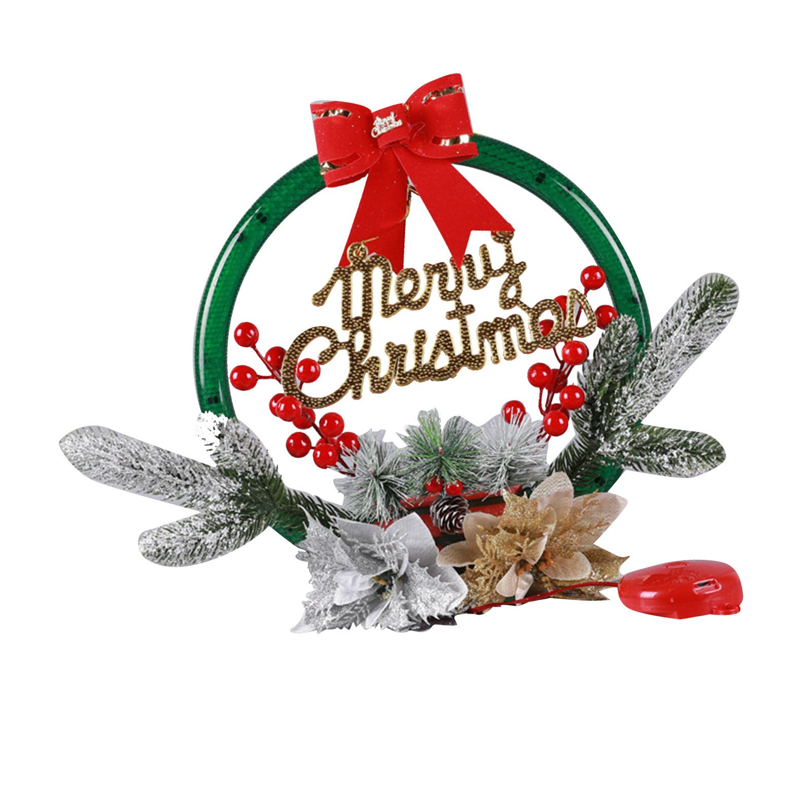Christmas Wreath Light Decoration Artificial Red Berry Pine Needle LED Lighted view 8