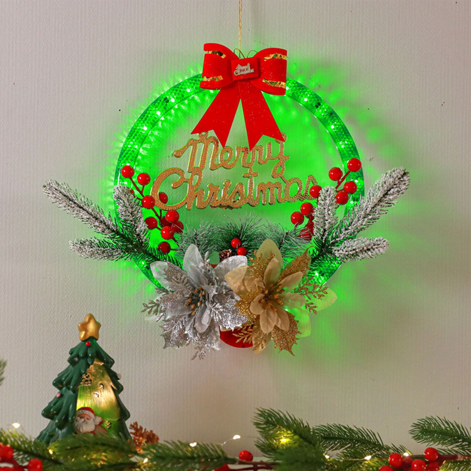 Christmas Wreath Light Decoration Artificial Red Berry Pine Needle LED Lighted view 9