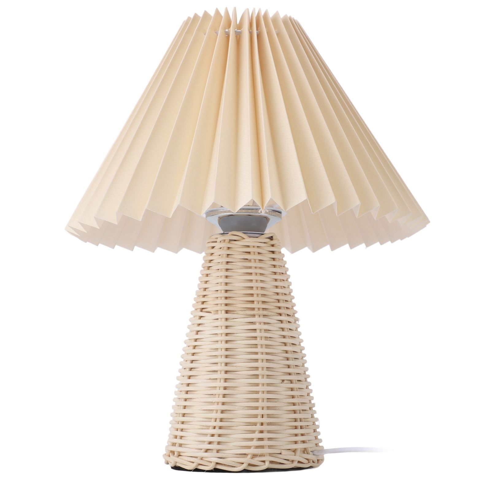Pleated Table Lamp with Remote Control Modern Beige Fabric Shade Rattan Base view 4