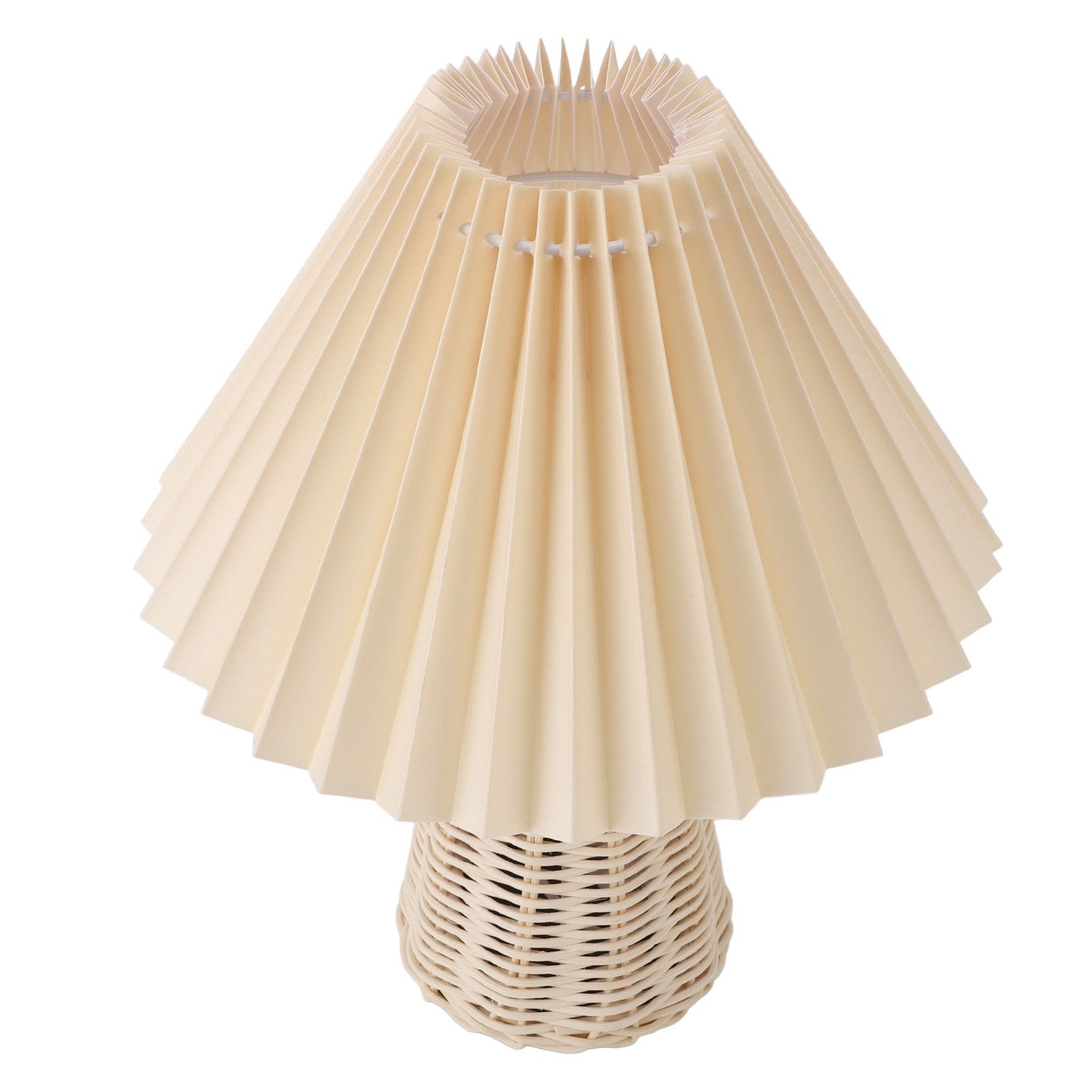 Pleated Table Lamp with Remote Control Modern Beige Fabric Shade Rattan Base view 6