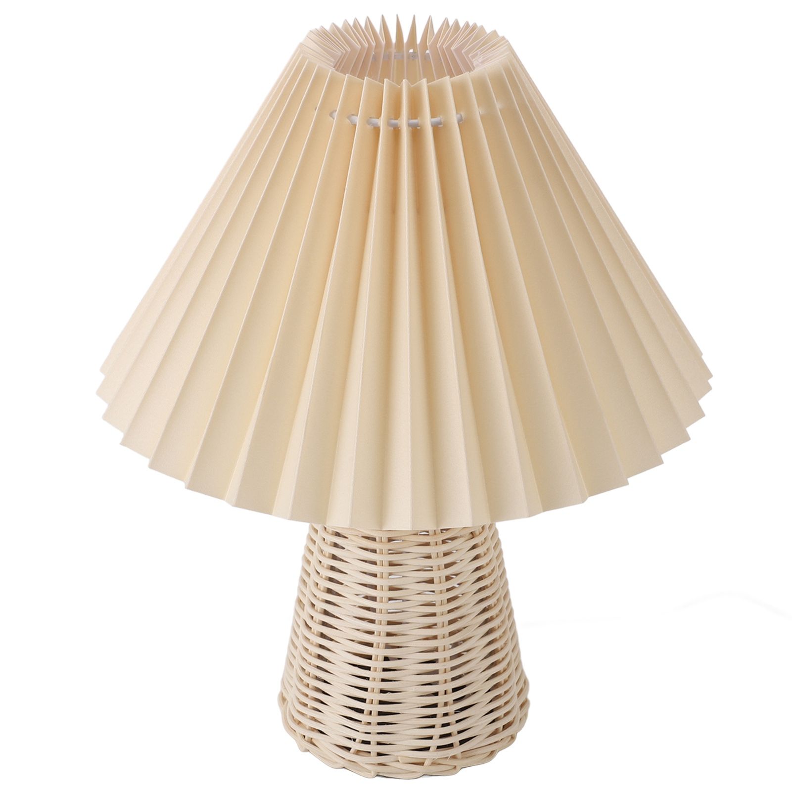 Pleated Table Lamp with Remote Control Modern Beige Fabric Shade Rattan Base view 8