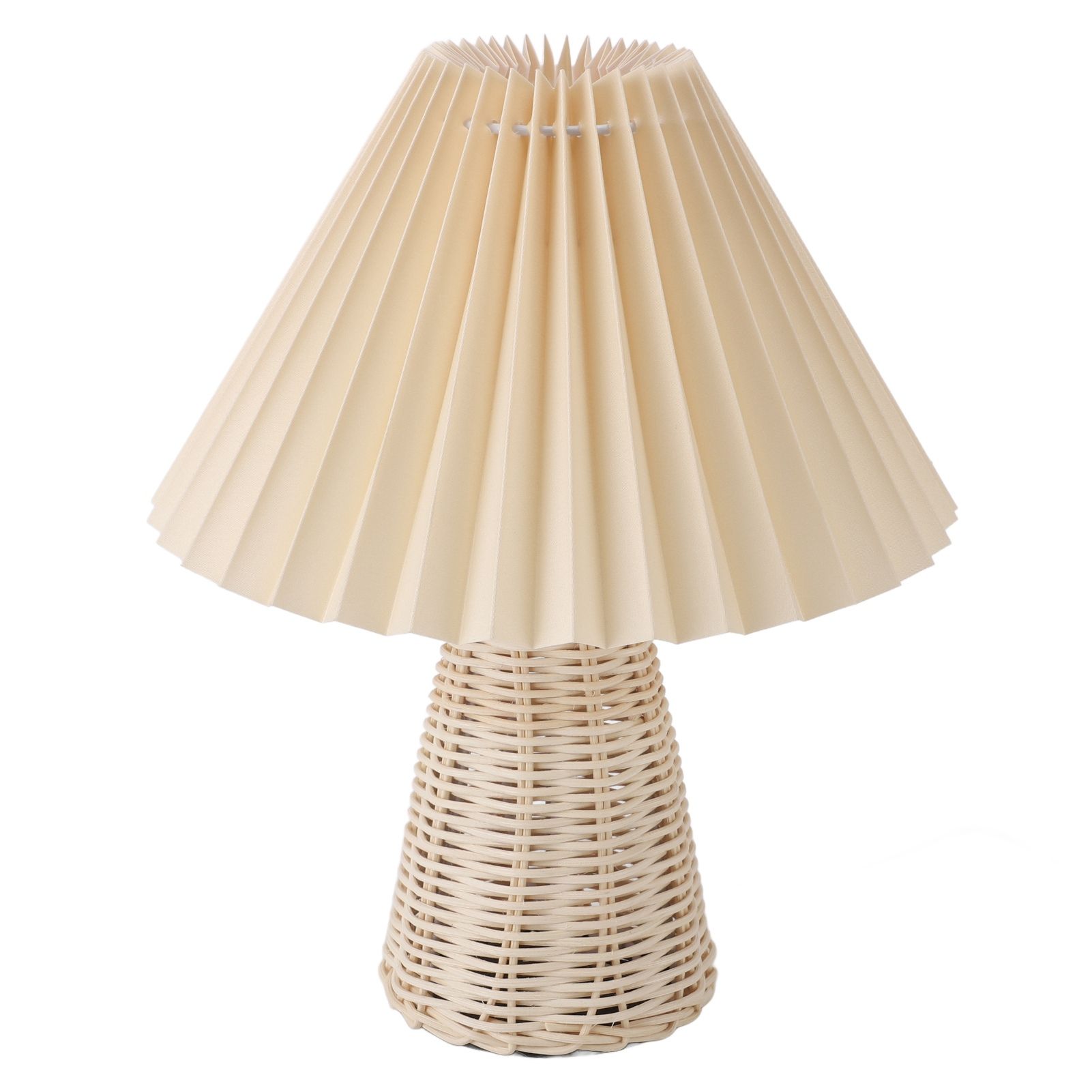 Pleated Table Lamp with Remote Control Modern Beige Fabric Shade Rattan Base view 9