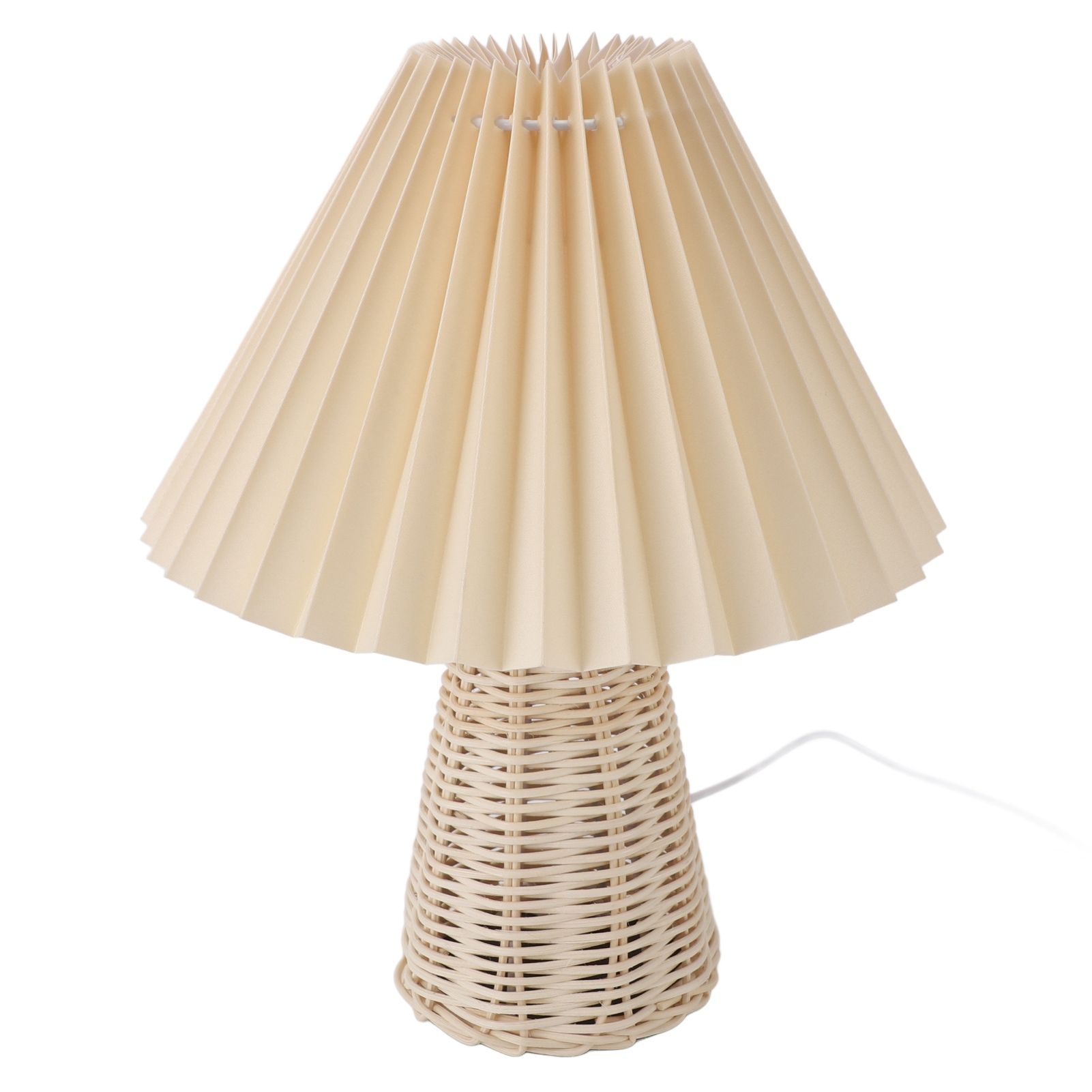 Pleated Table Lamp with Remote Control Modern Beige Fabric Shade Rattan Base view 10
