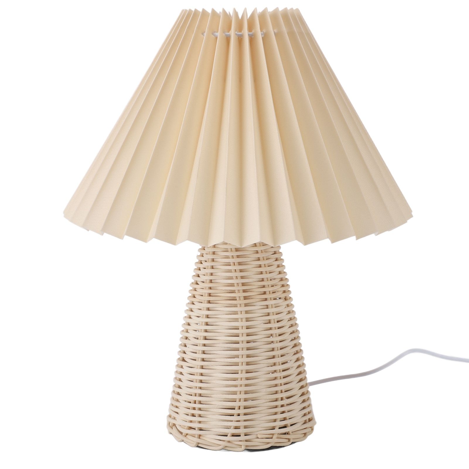 Pleated Table Lamp with Remote Control Modern Beige Fabric Shade Rattan Base view 11