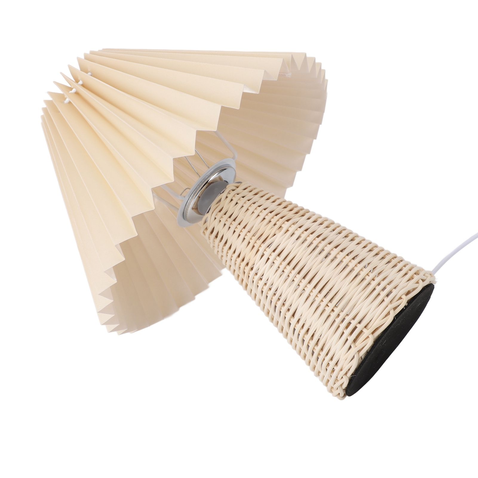 Pleated Table Lamp with Remote Control Modern Beige Fabric Shade Rattan Base view 12