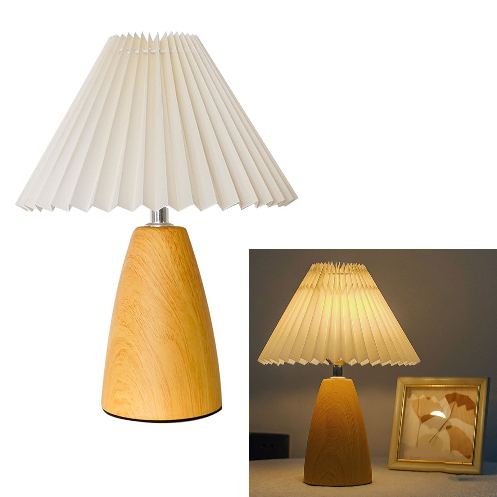 Table Lamp Pleated 3 Color Remote Control Dimmable Bedroom Bedside Night Light