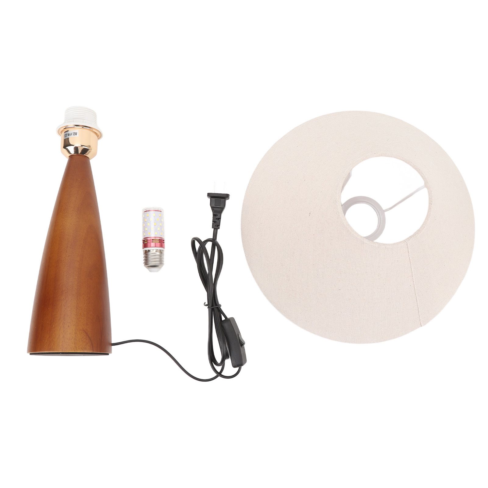LED Desk Lamp Vintage Decorative Linen Lampshade Wood Frame Bedside Reading view 3