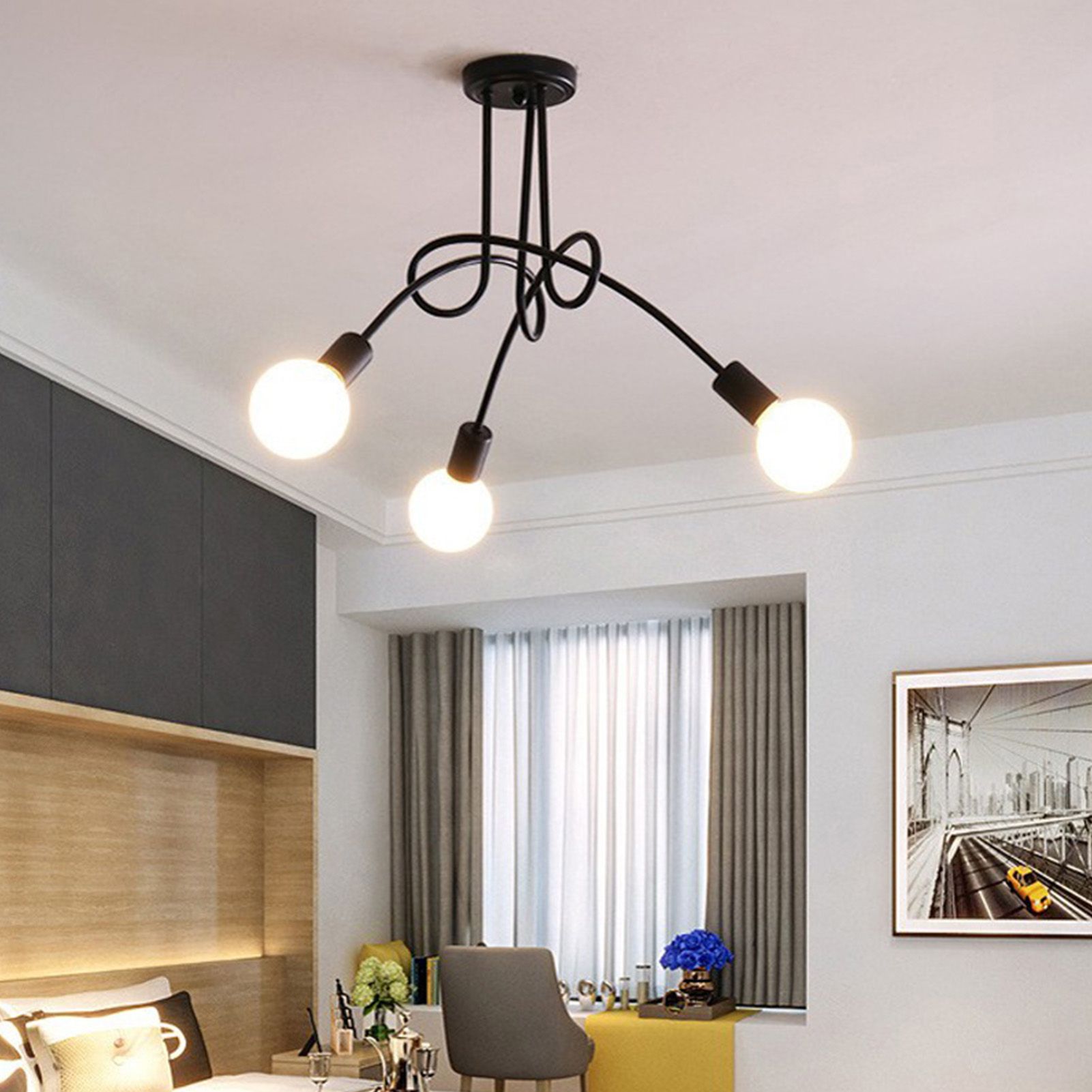 Modern Chandelier Ceiling Light Fixture Industrial Wrought Iron Study Bedroom view 8