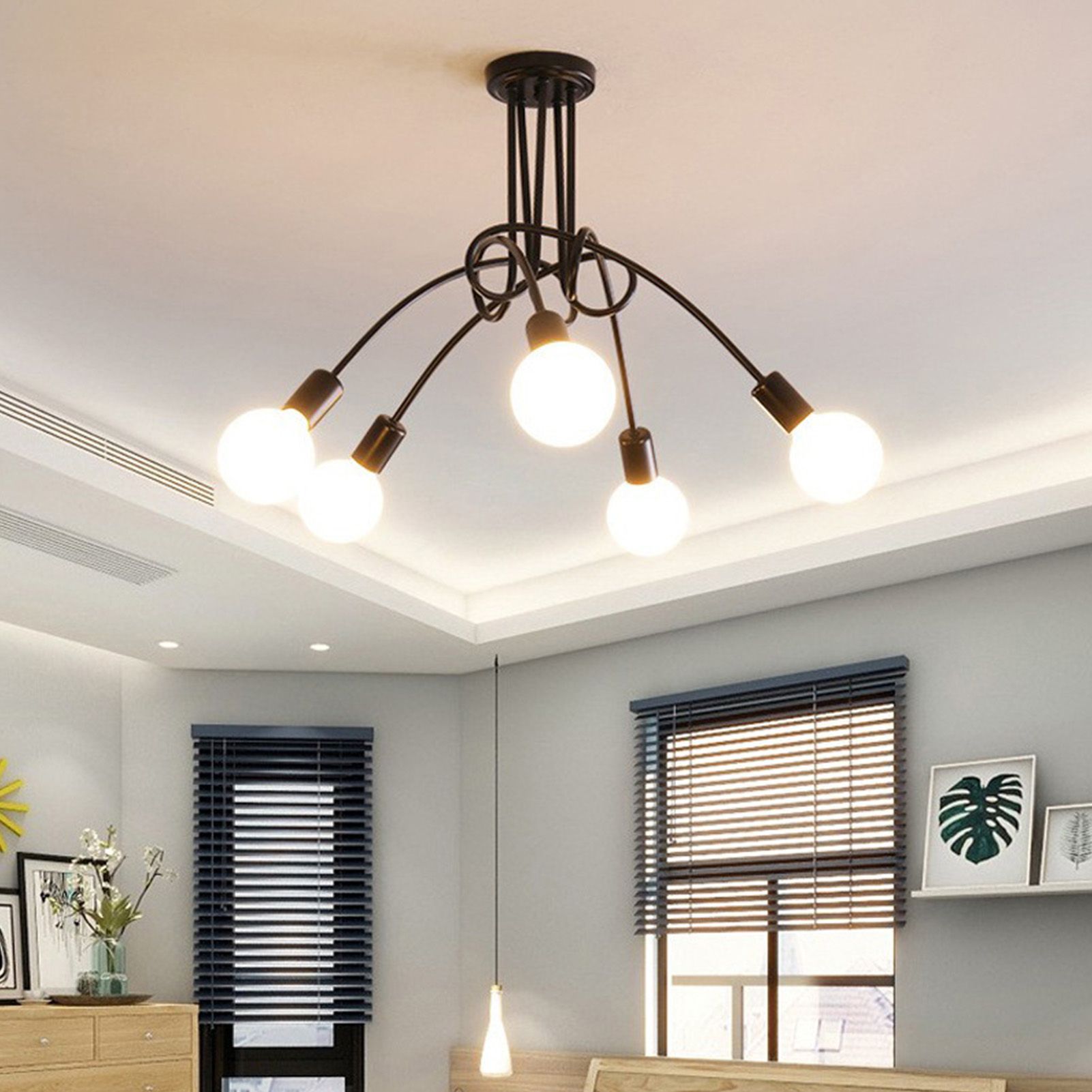 Modern Chandelier Ceiling Light Fixture Industrial Wrought Iron Study Bedroom view 8