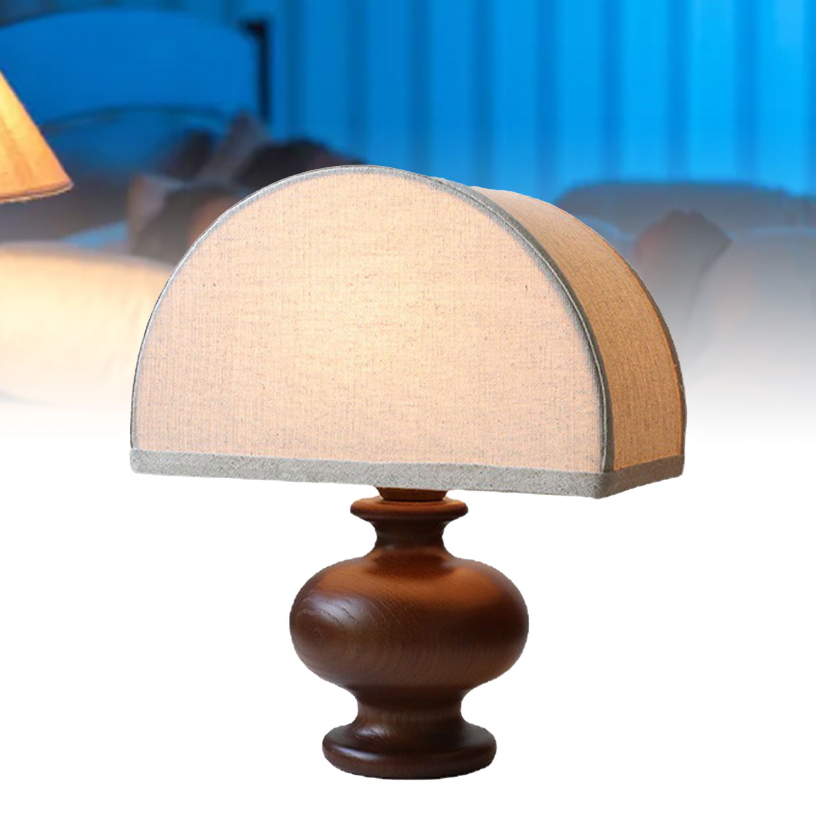 Linen Fabric Table Lamp Solid Wood Base Fabric Lampshade Vintage Decorative view 8