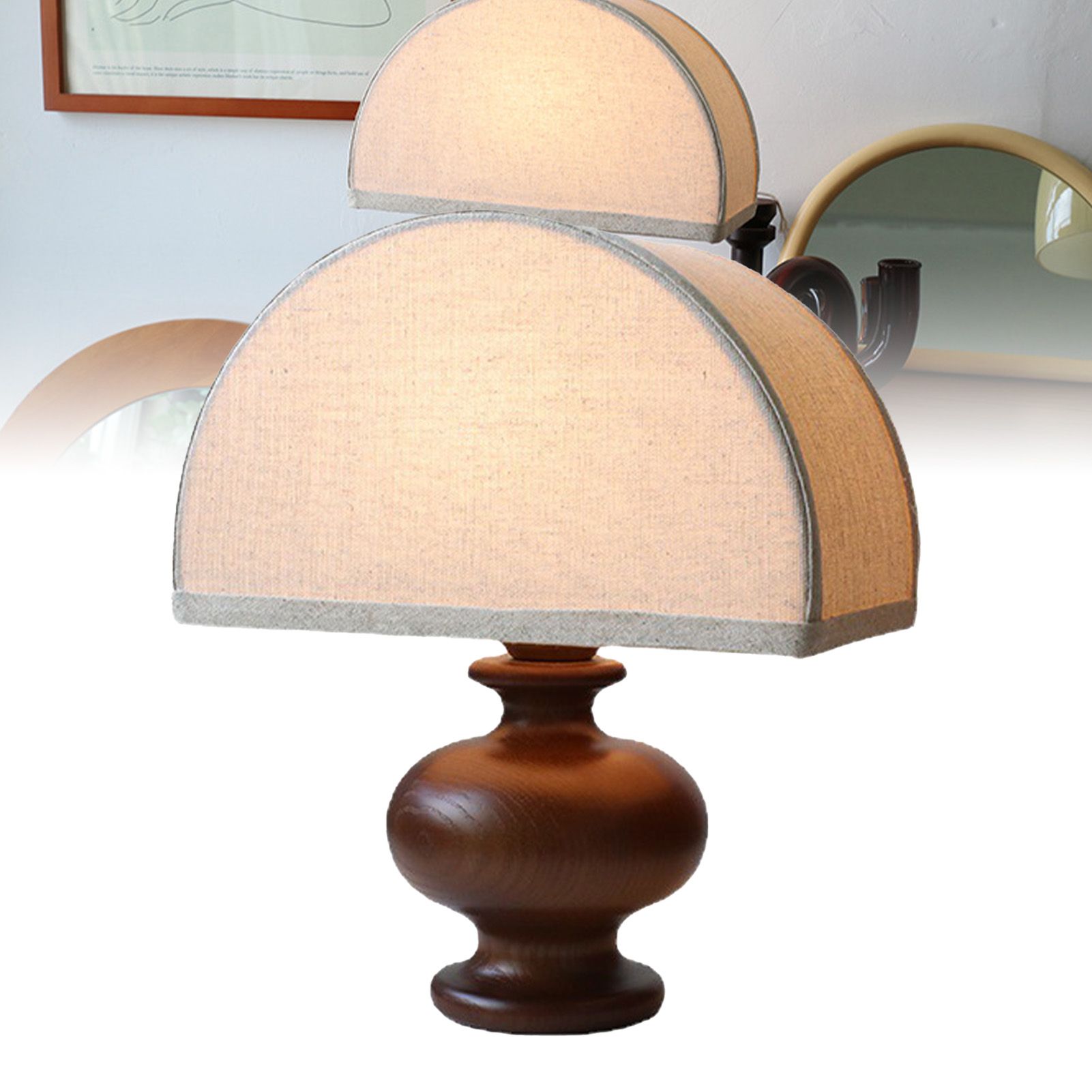 Linen Fabric Table Lamp Solid Wood Base Fabric Lampshade Vintage Decorative view 9