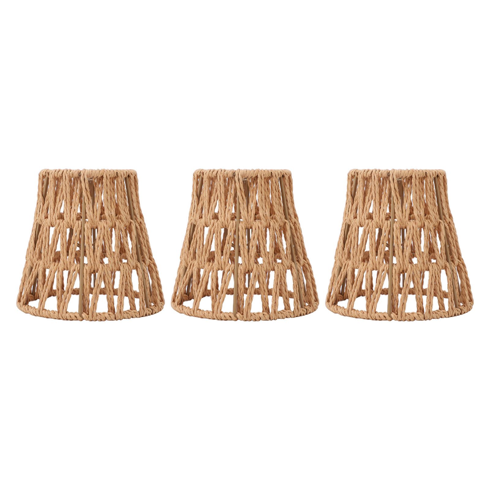 3PCS Faux Rattan Lamp Shades Bohemian Style Paper Braided E14 Bulb Clip On view 3