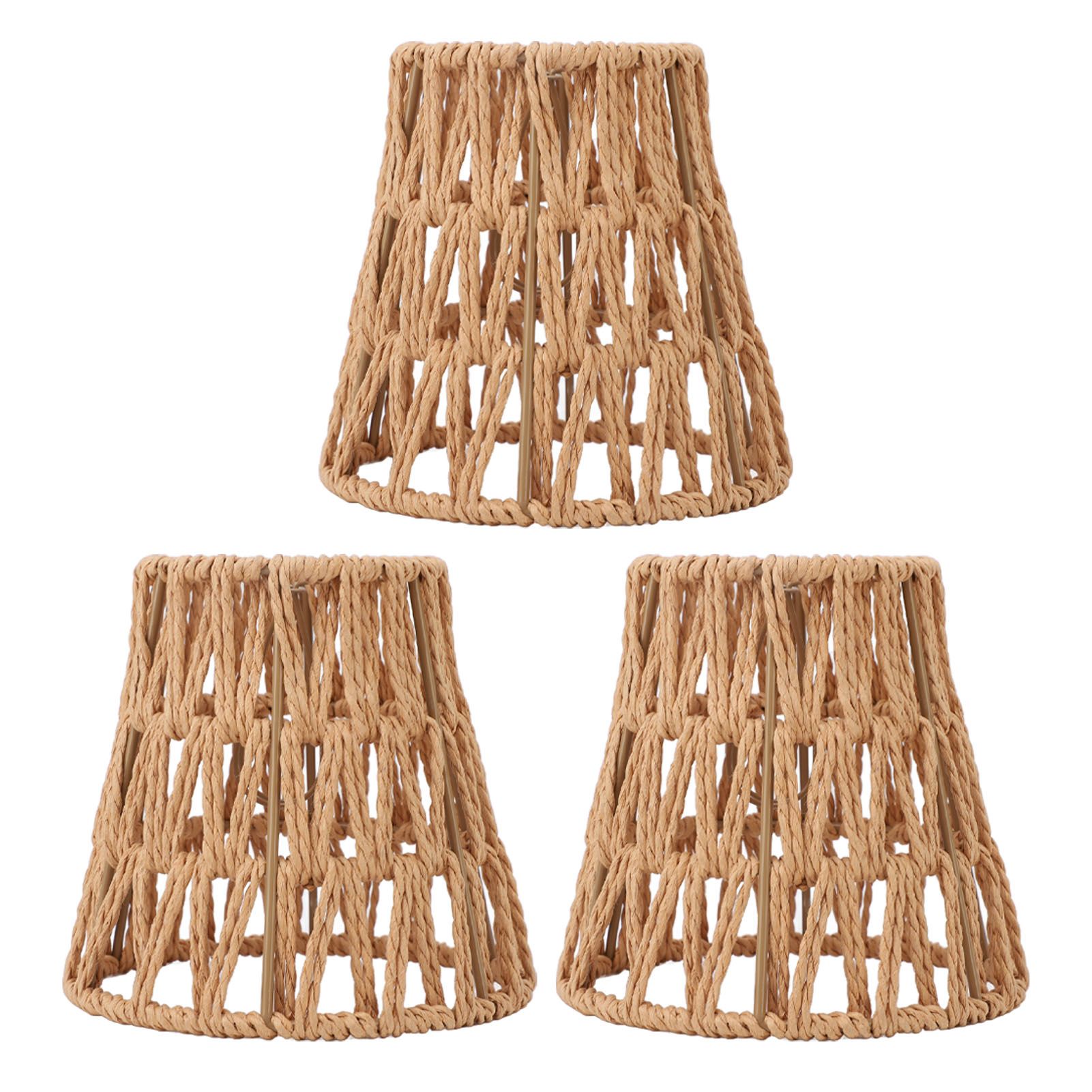 3PCS Faux Rattan Lamp Shades Bohemian Style Paper Braided E14 Bulb Clip On view 6