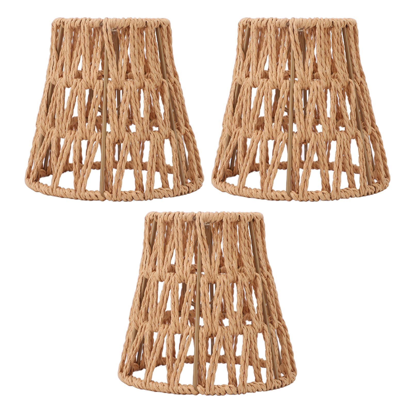 3PCS Faux Rattan Lamp Shades Bohemian Style Paper Braided E14 Bulb Clip On view 8