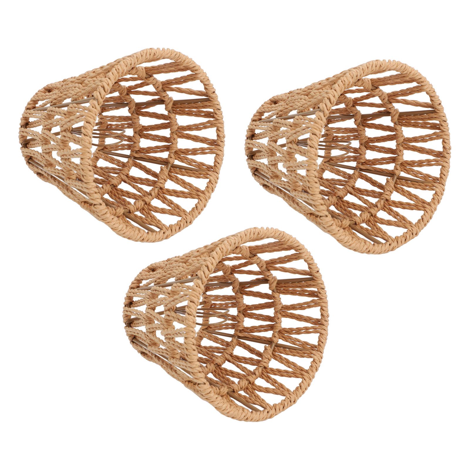 3PCS Faux Rattan Lamp Shades Bohemian Style Paper Braided E14 Bulb Clip On view 10