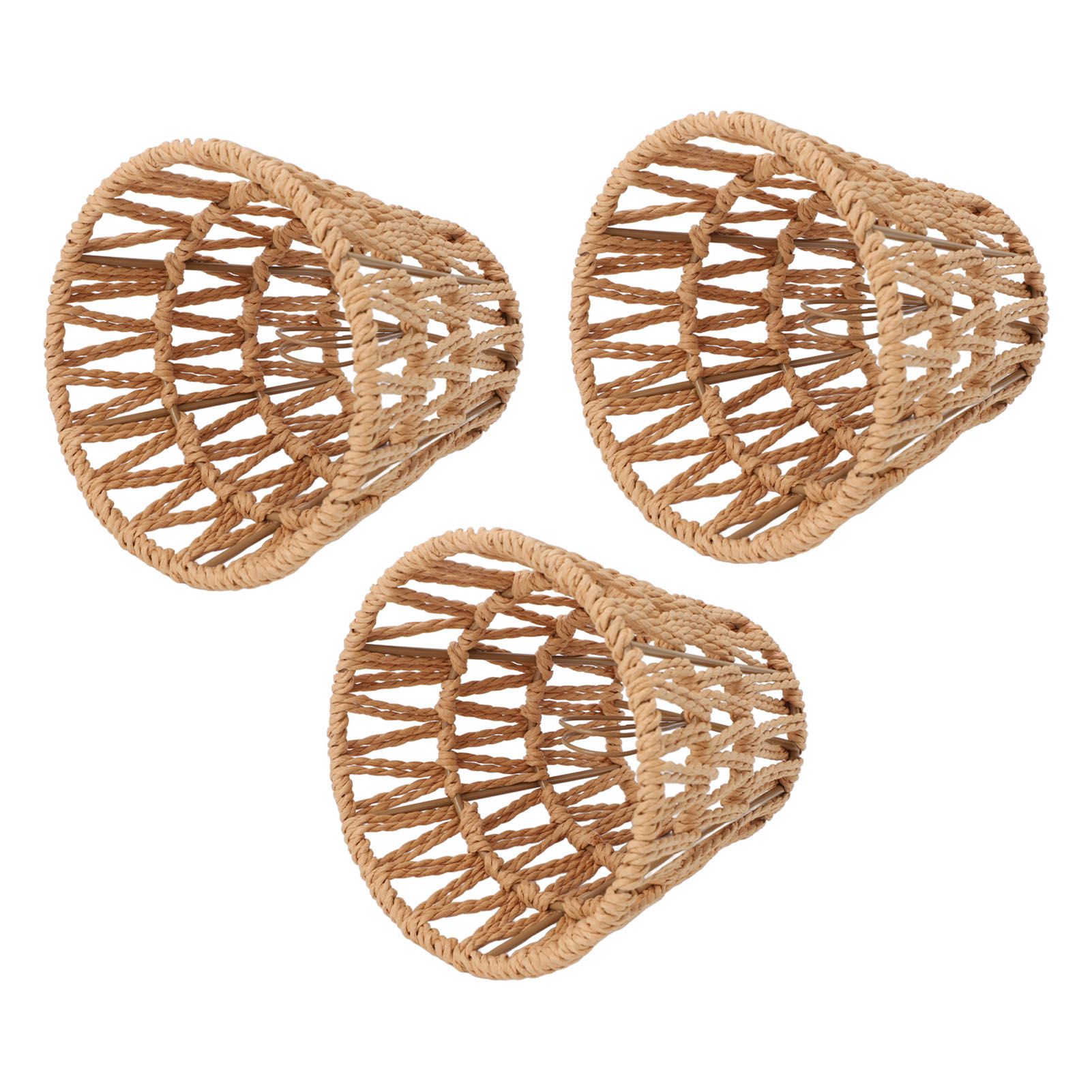 3PCS Faux Rattan Lamp Shades Bohemian Style Paper Braided E14 Bulb Clip On view 11