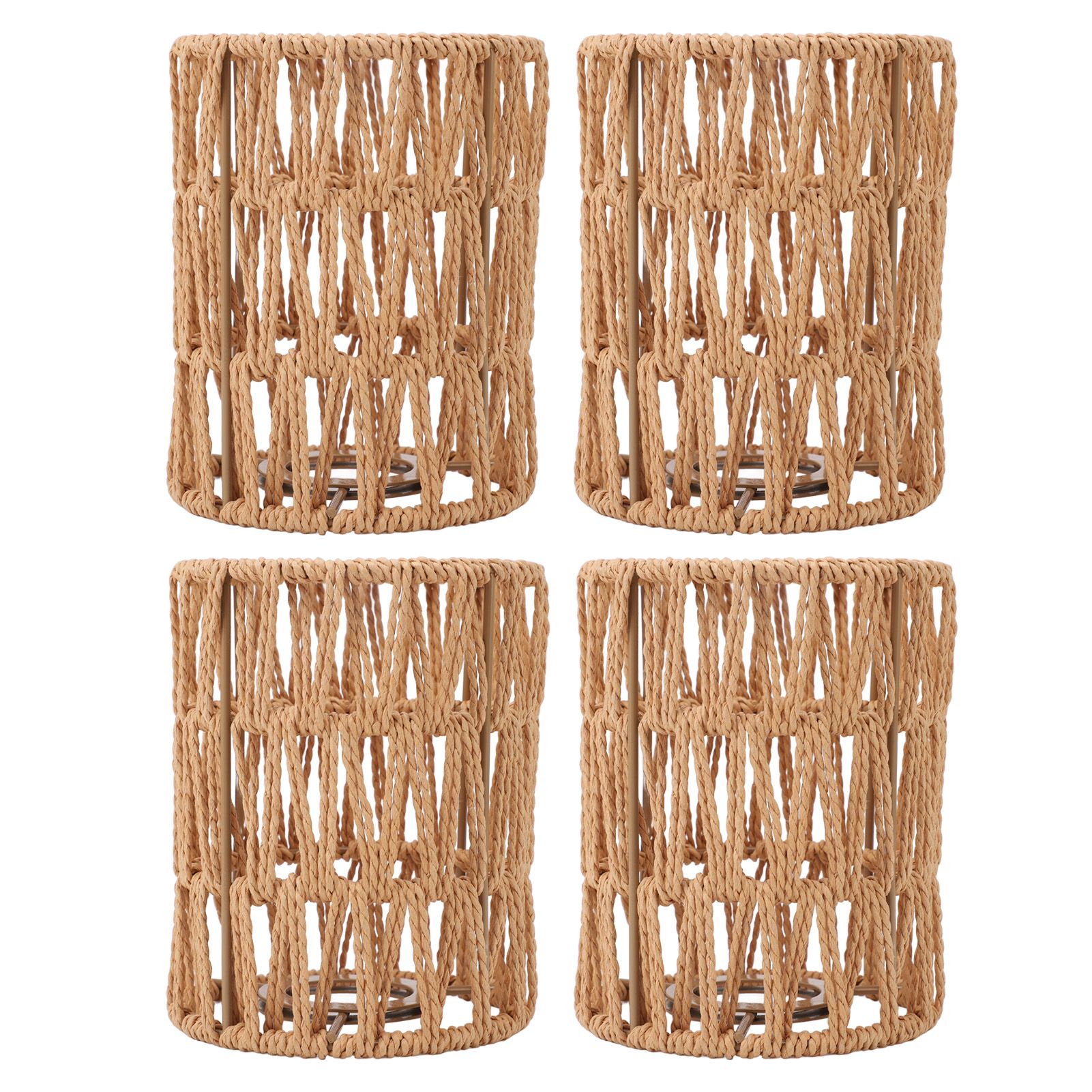 4pcs Lampshade Retro Imitation Rattan Bohemian Style Hand Woven Lamp Shade for view 3