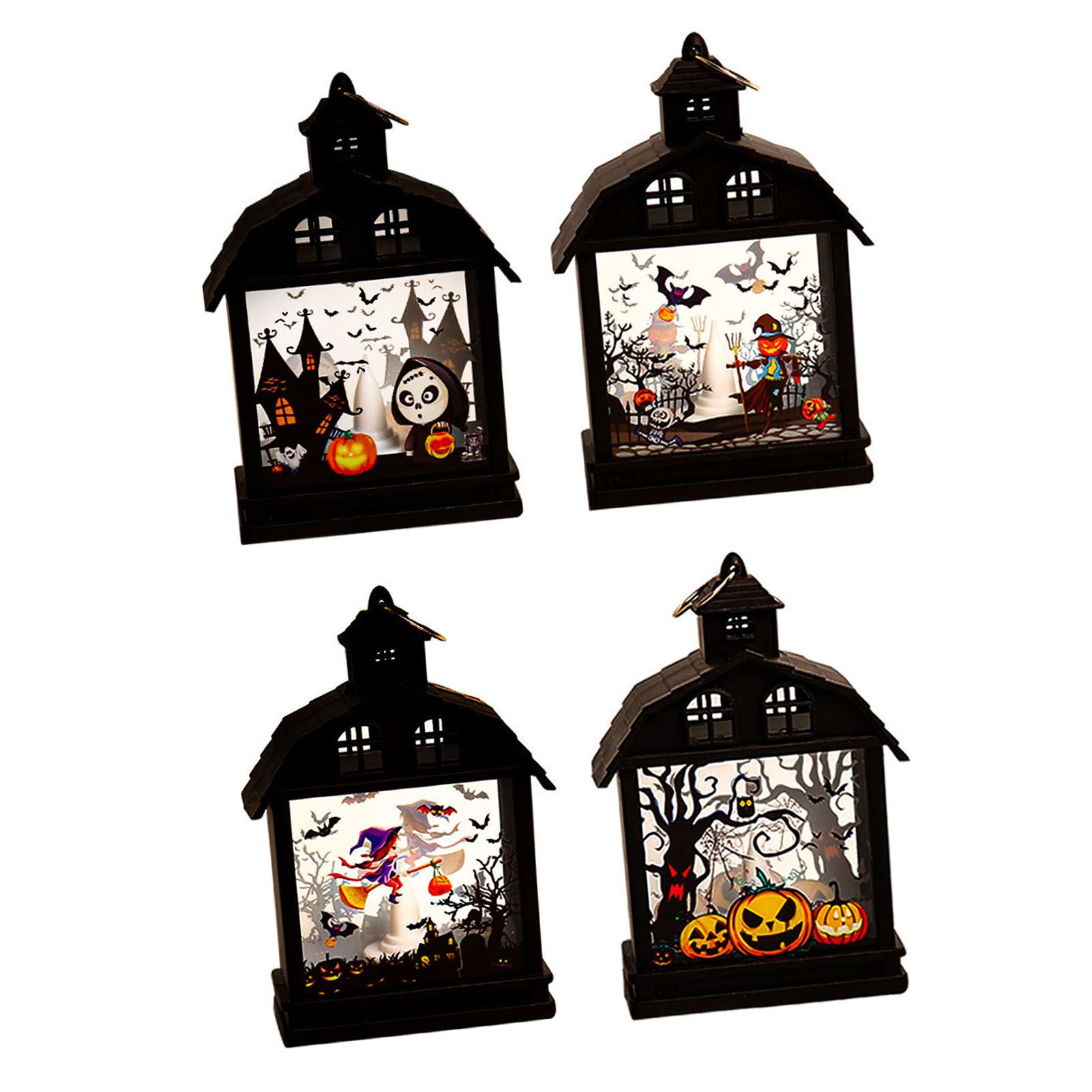 4 Pcs LED Candle Lantern Pumpkin Scarecrow Ghost Witch Pattern Holiday