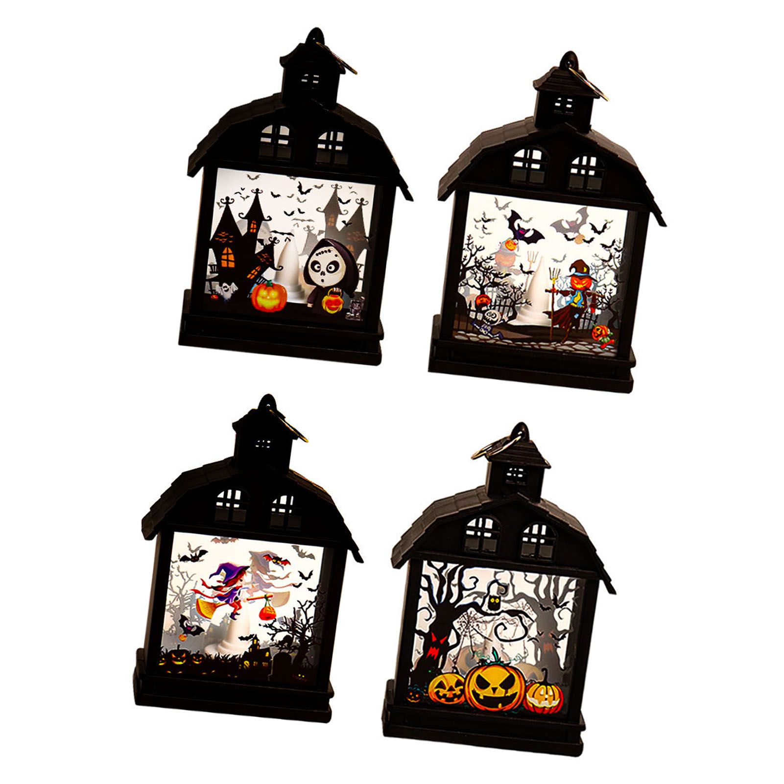 4 Pcs LED Candle Lantern Pumpkin Scarecrow Ghost Witch Pattern Holiday view 3