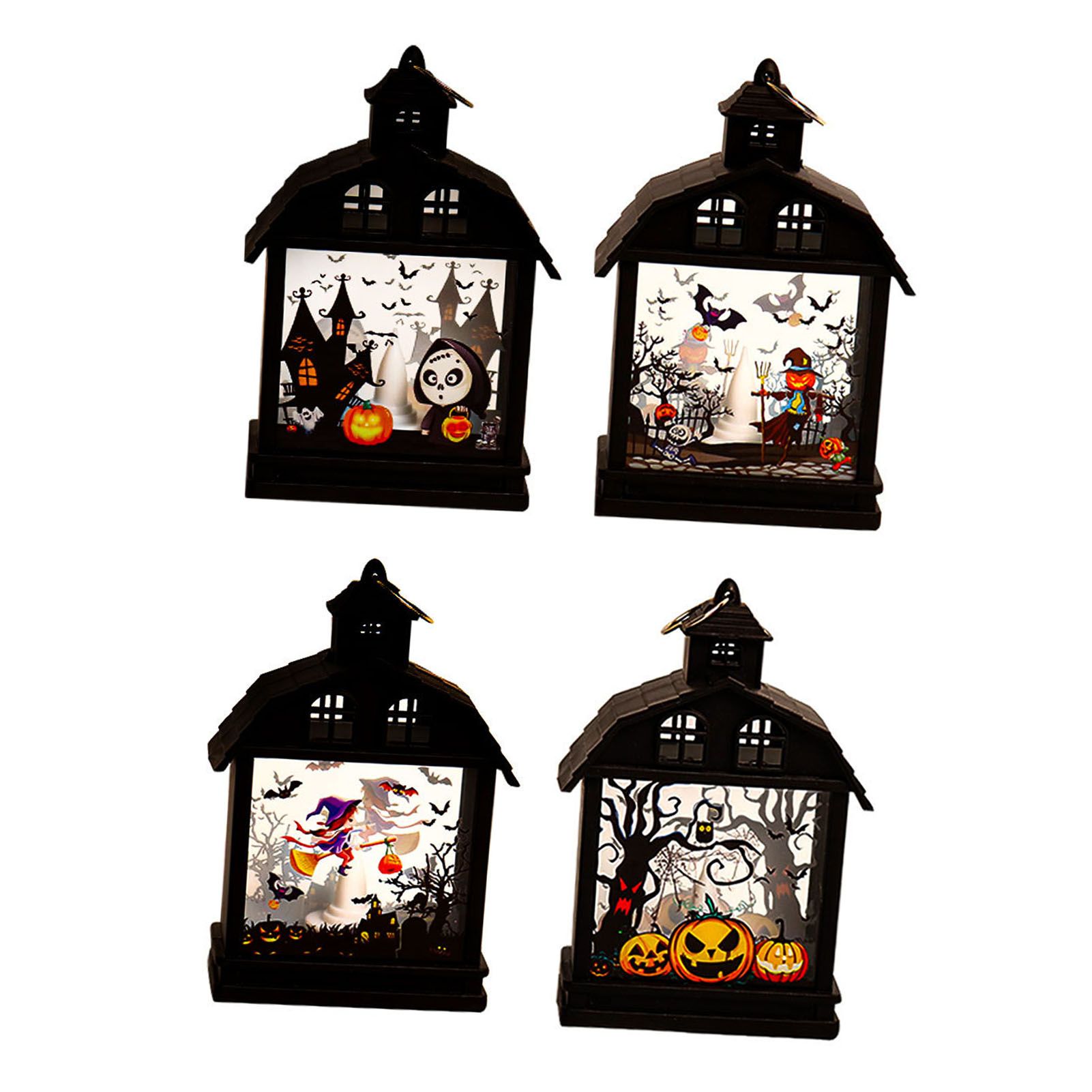 4 Pcs LED Candle Lantern Pumpkin Scarecrow Ghost Witch Pattern Holiday view 7