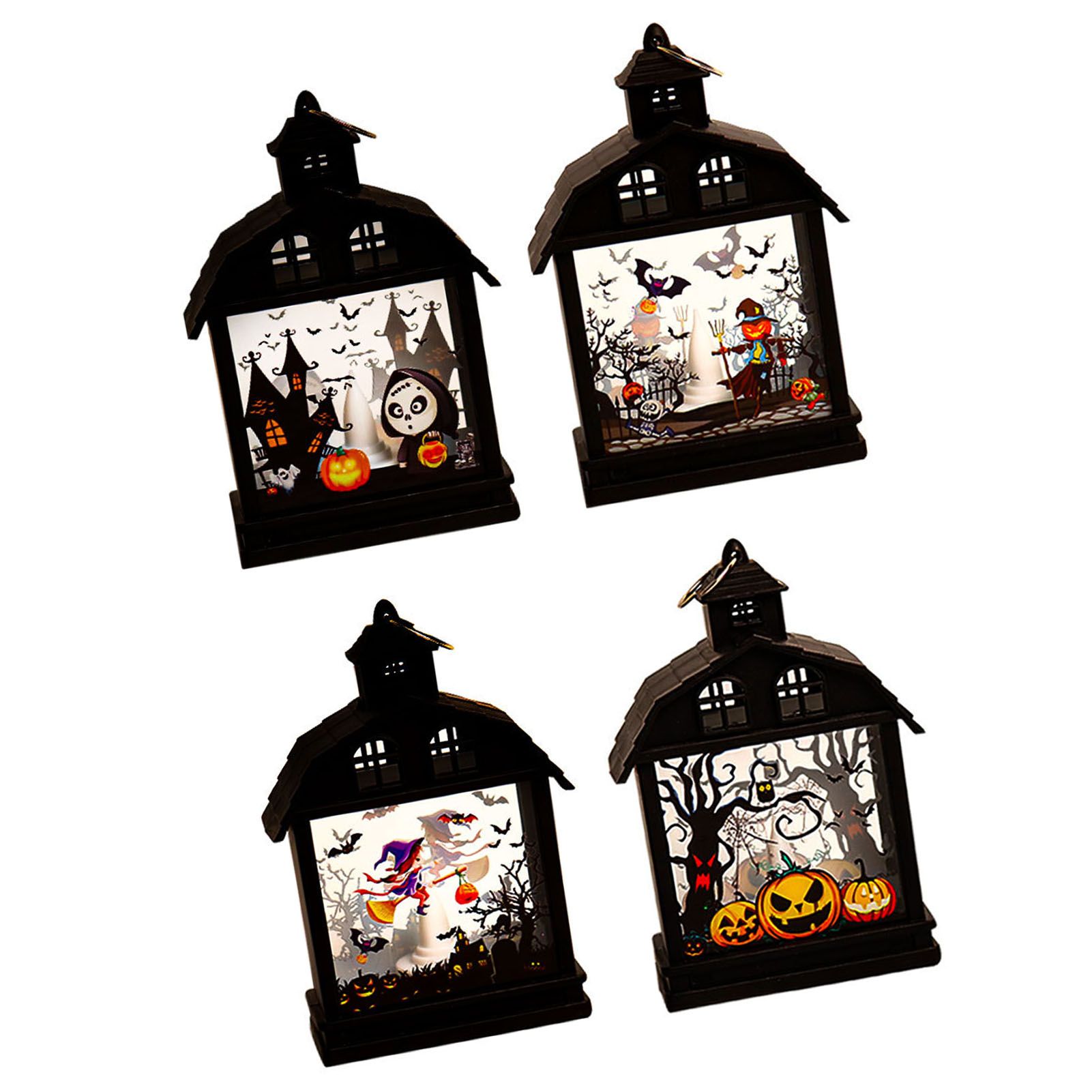 4 Pcs LED Candle Lantern Pumpkin Scarecrow Ghost Witch Pattern Holiday view 8