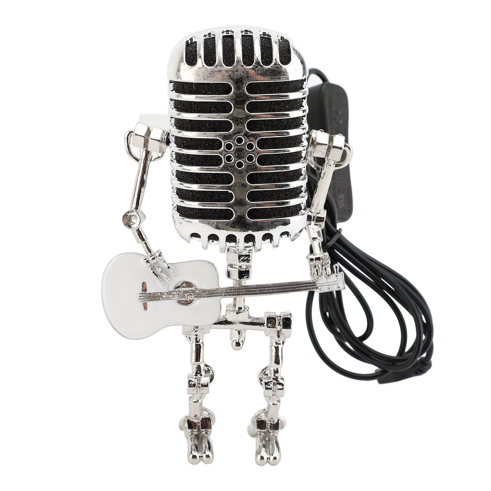 Vintage Microphone Guitar Robot Table Lamp Aluminum Retro Metal Robot Night view 3