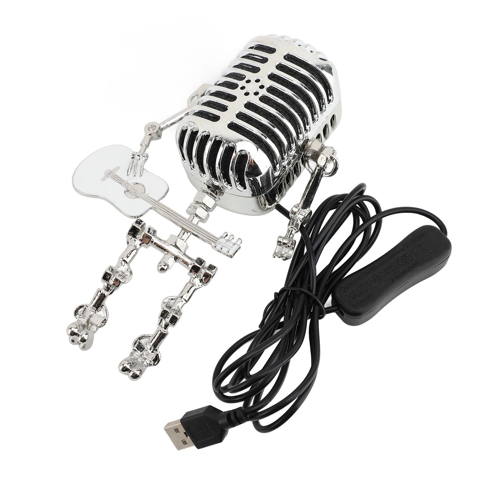 Vintage Microphone Guitar Robot Table Lamp Aluminum Retro Metal Robot Night view 4