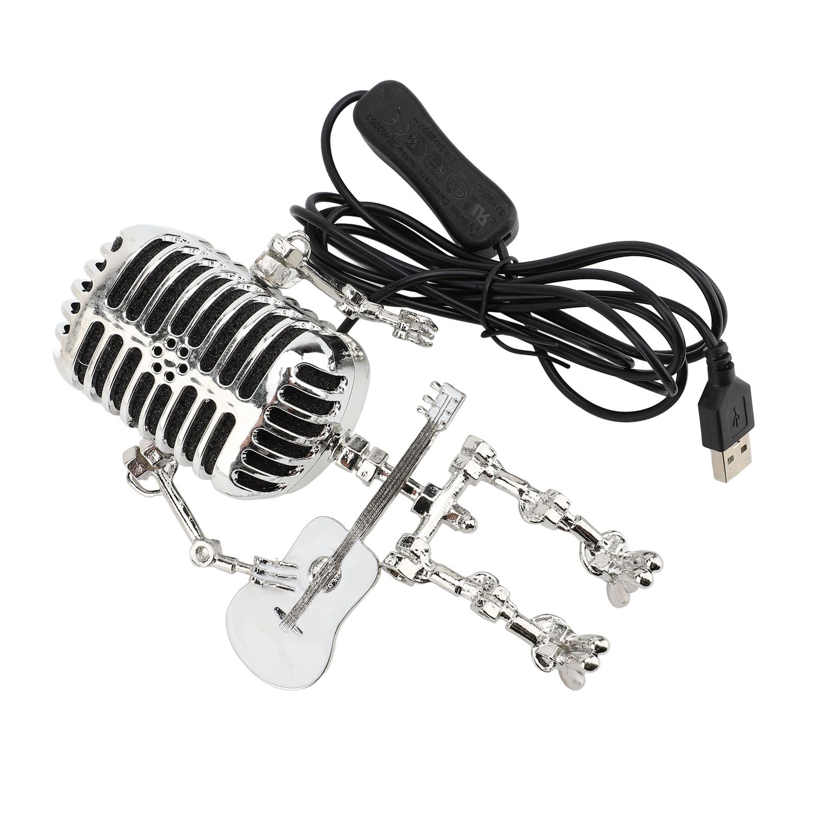 Vintage Microphone Guitar Robot Table Lamp Aluminum Retro Metal Robot Night view 6