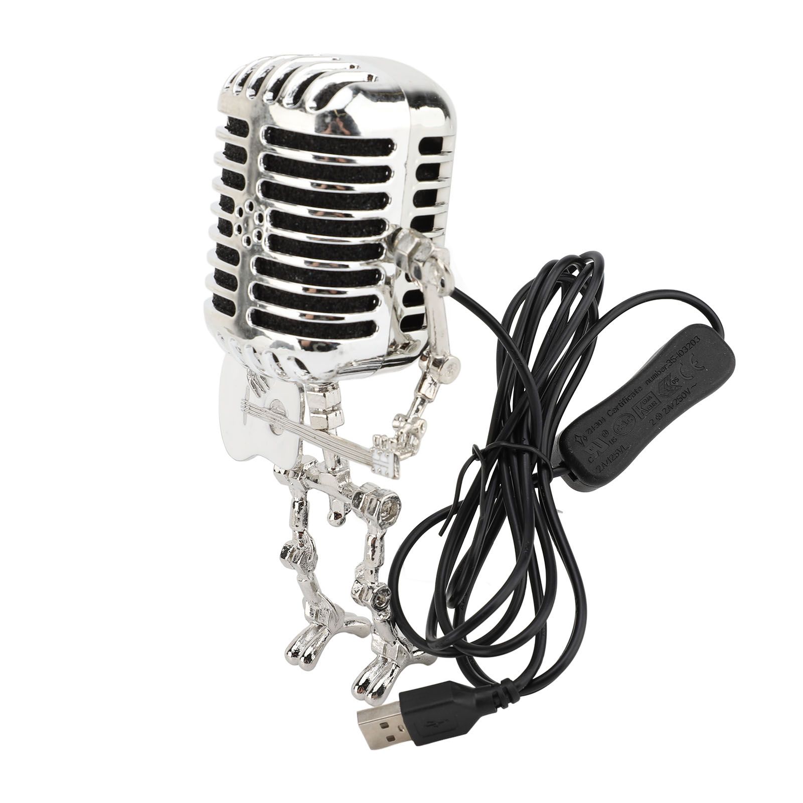 Vintage Microphone Guitar Robot Table Lamp Aluminum Retro Metal Robot Night view 8