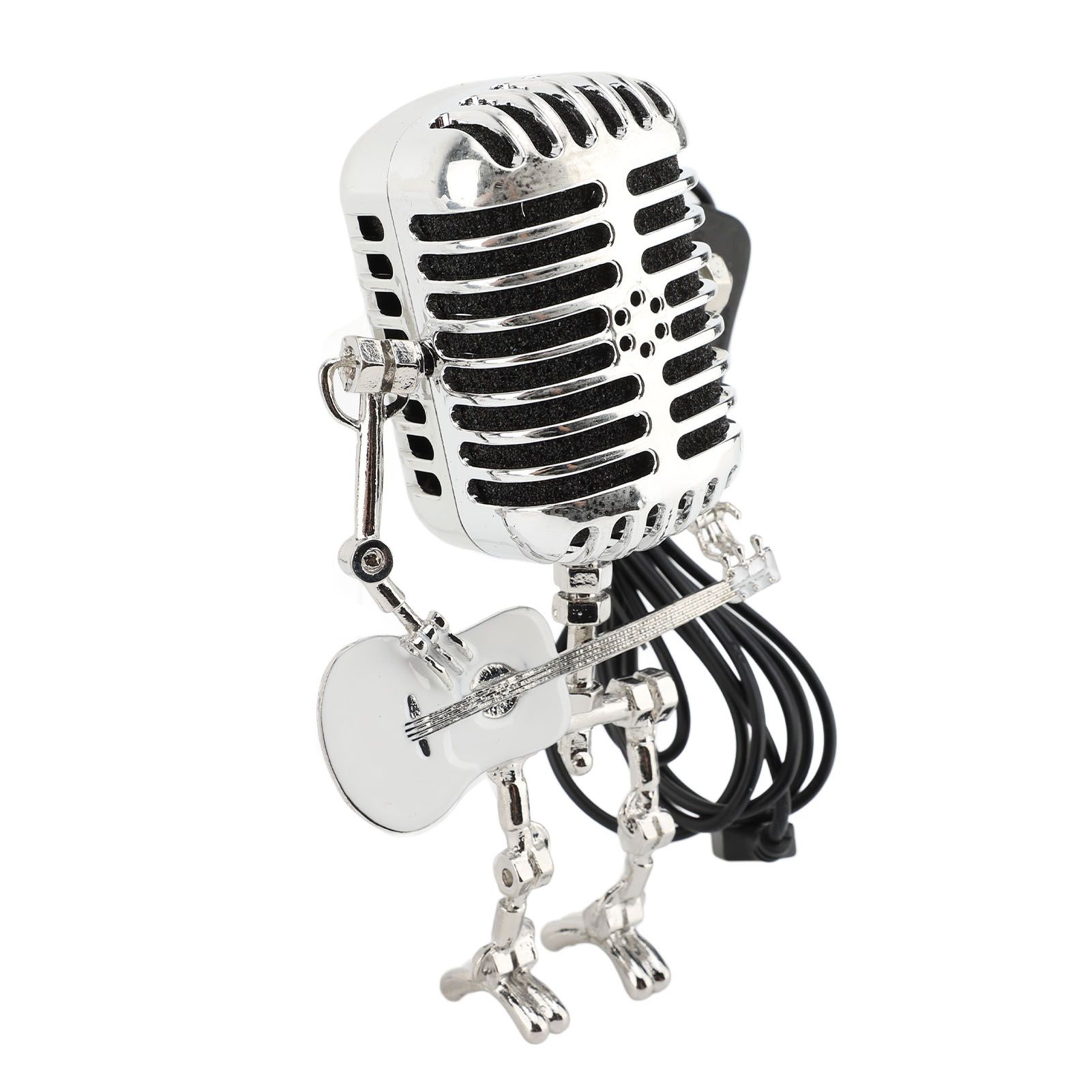 Vintage Microphone Guitar Robot Table Lamp Aluminum Retro Metal Robot Night view 12