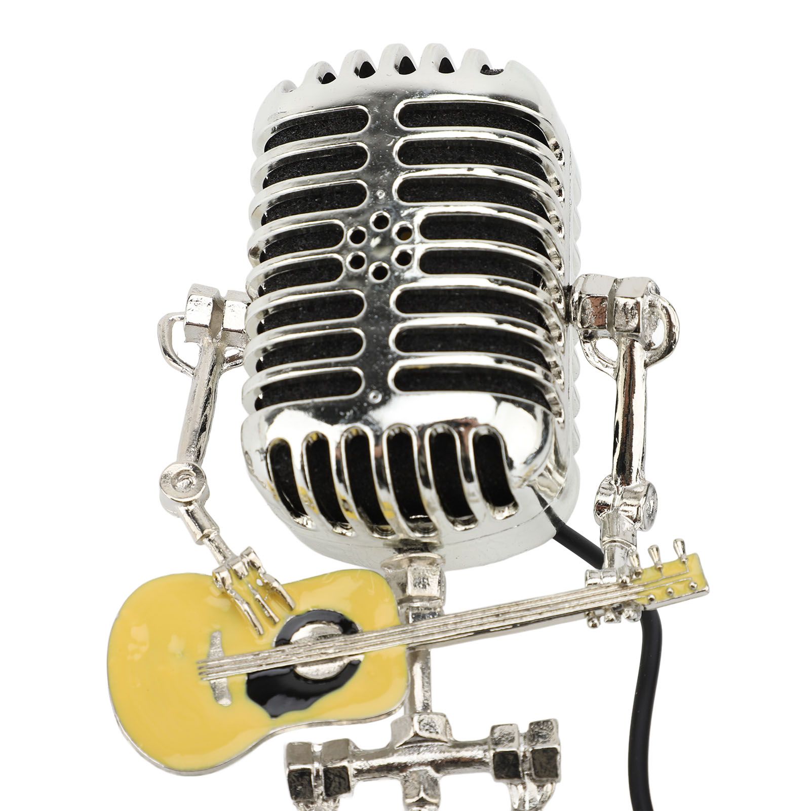 Vintage Microphone Guitar Robot Table Lamp Aluminum Retro Metal Robot Night view 2
