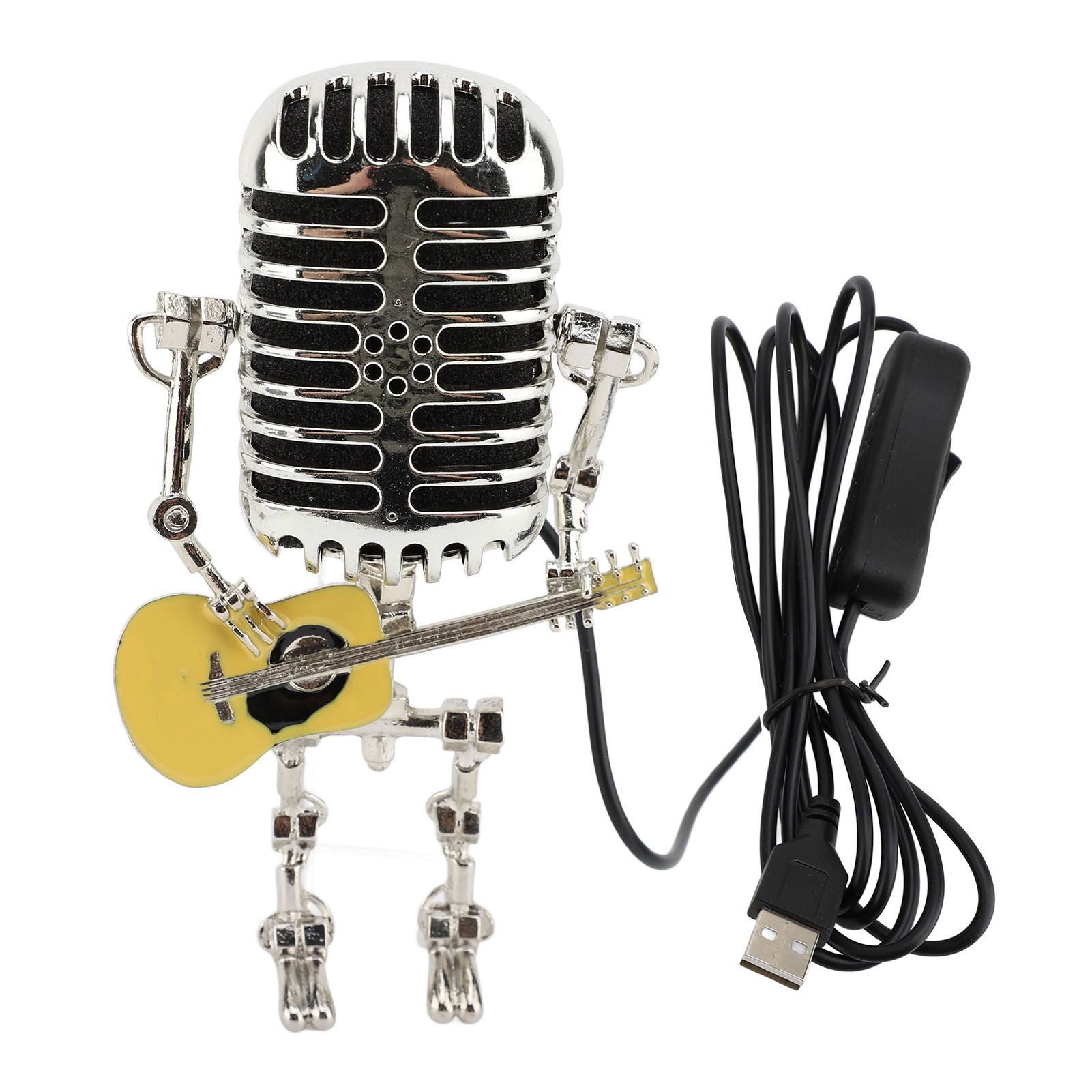 Vintage Microphone Guitar Robot Table Lamp Aluminum Retro Metal Robot Night view 3