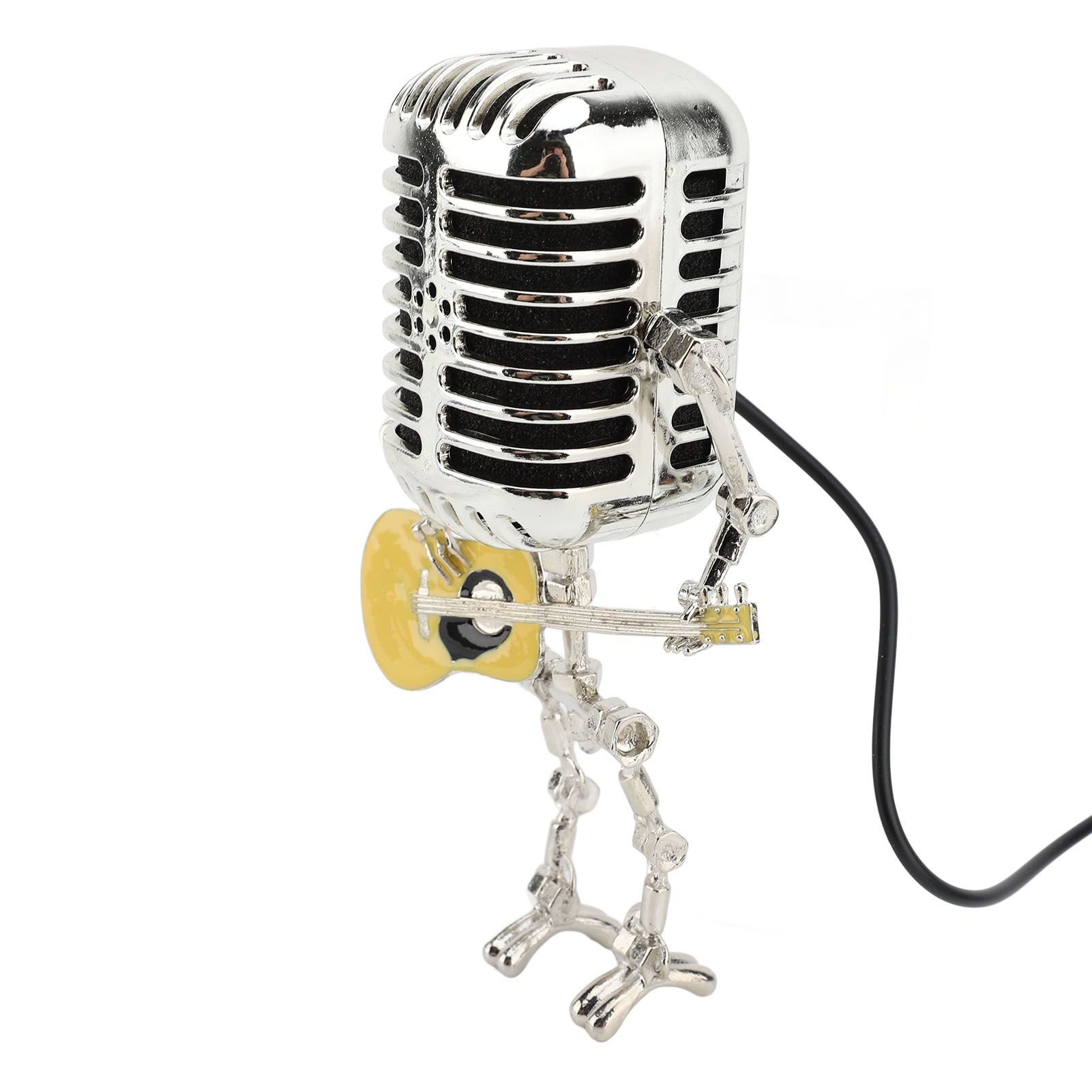 Vintage Microphone Guitar Robot Table Lamp Aluminum Retro Metal Robot Night view 6
