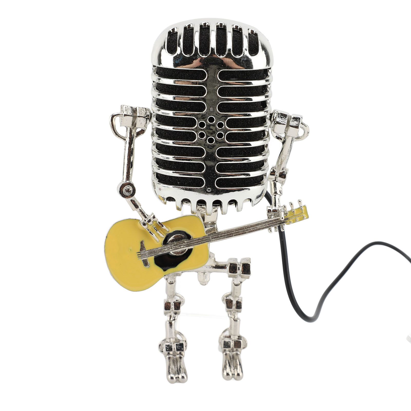 Vintage Microphone Guitar Robot Table Lamp Aluminum Retro Metal Robot Night view 10