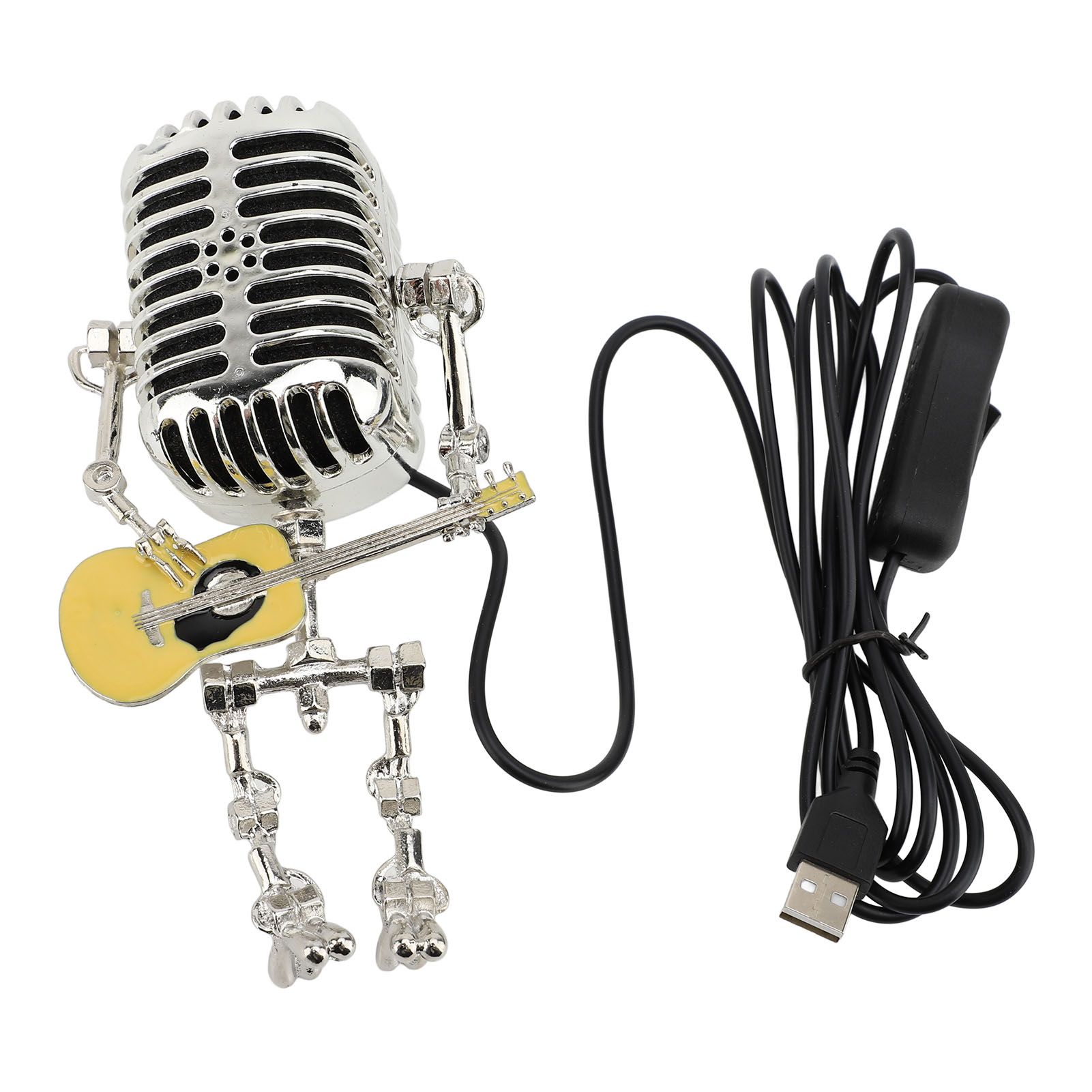 Vintage Microphone Guitar Robot Table Lamp Aluminum Retro Metal Robot Night view 12