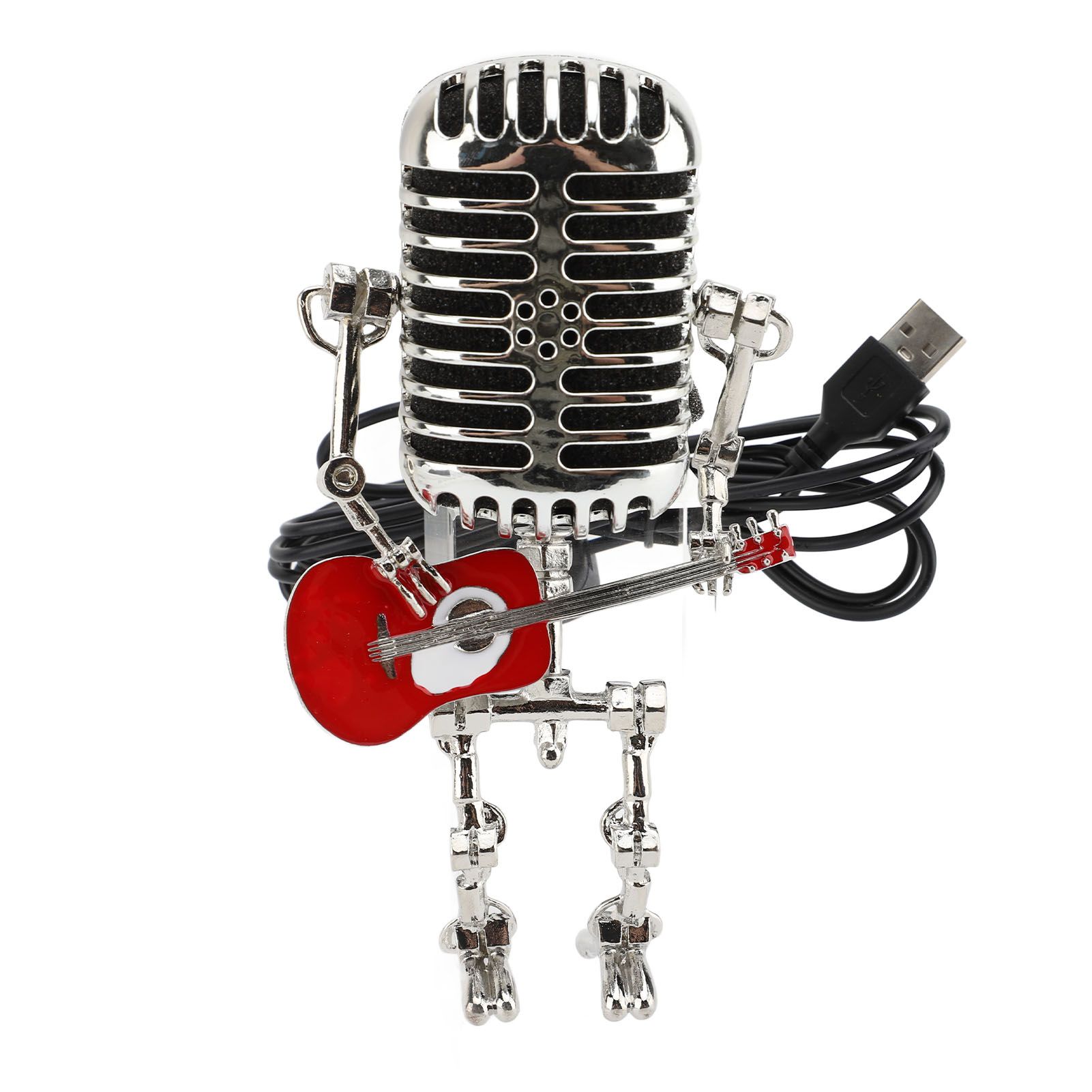 Vintage Microphone Guitar Robot Table Lamp Aluminum Retro Metal Robot Night view 3