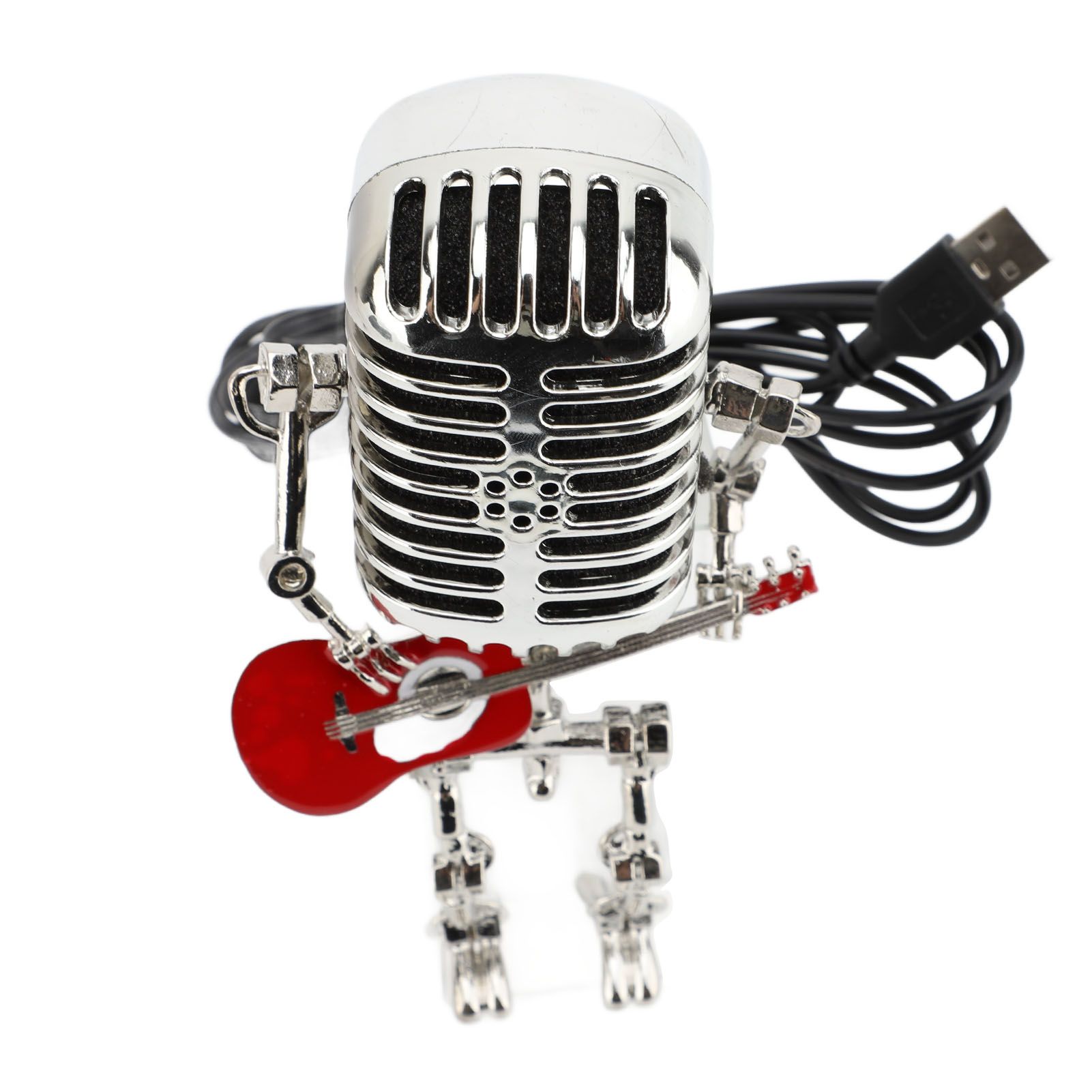 Vintage Microphone Guitar Robot Table Lamp Aluminum Retro Metal Robot Night view 6