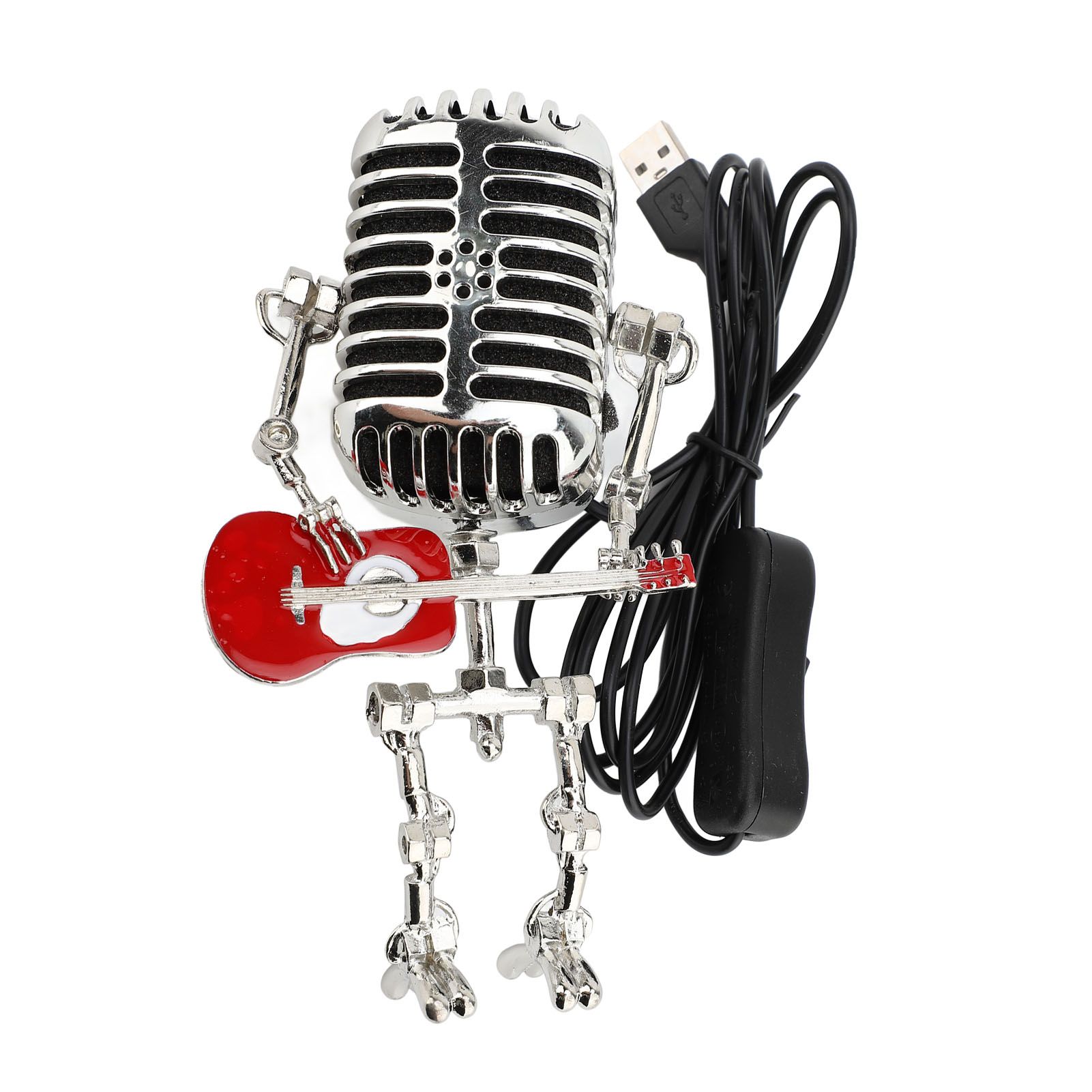 Vintage Microphone Guitar Robot Table Lamp Aluminum Retro Metal Robot Night view 12