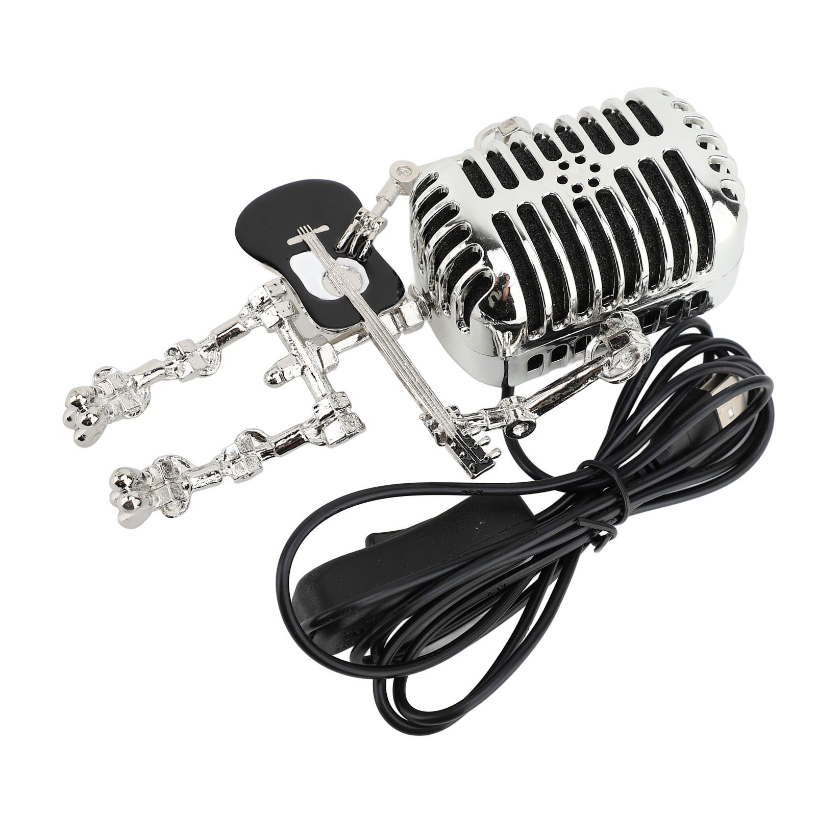 Vintage Microphone Guitar Robot Table Lamp Aluminum Retro Metal Robot Night view 11