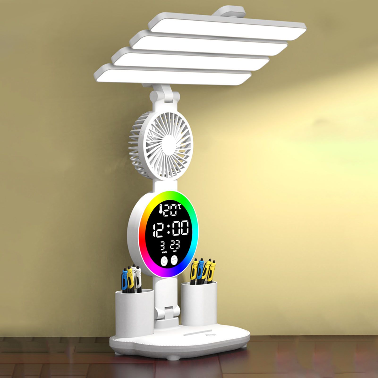 LED Desk Lamp Touch Control Rechargeable Stepless Dimmable Foldable Time Date view 12