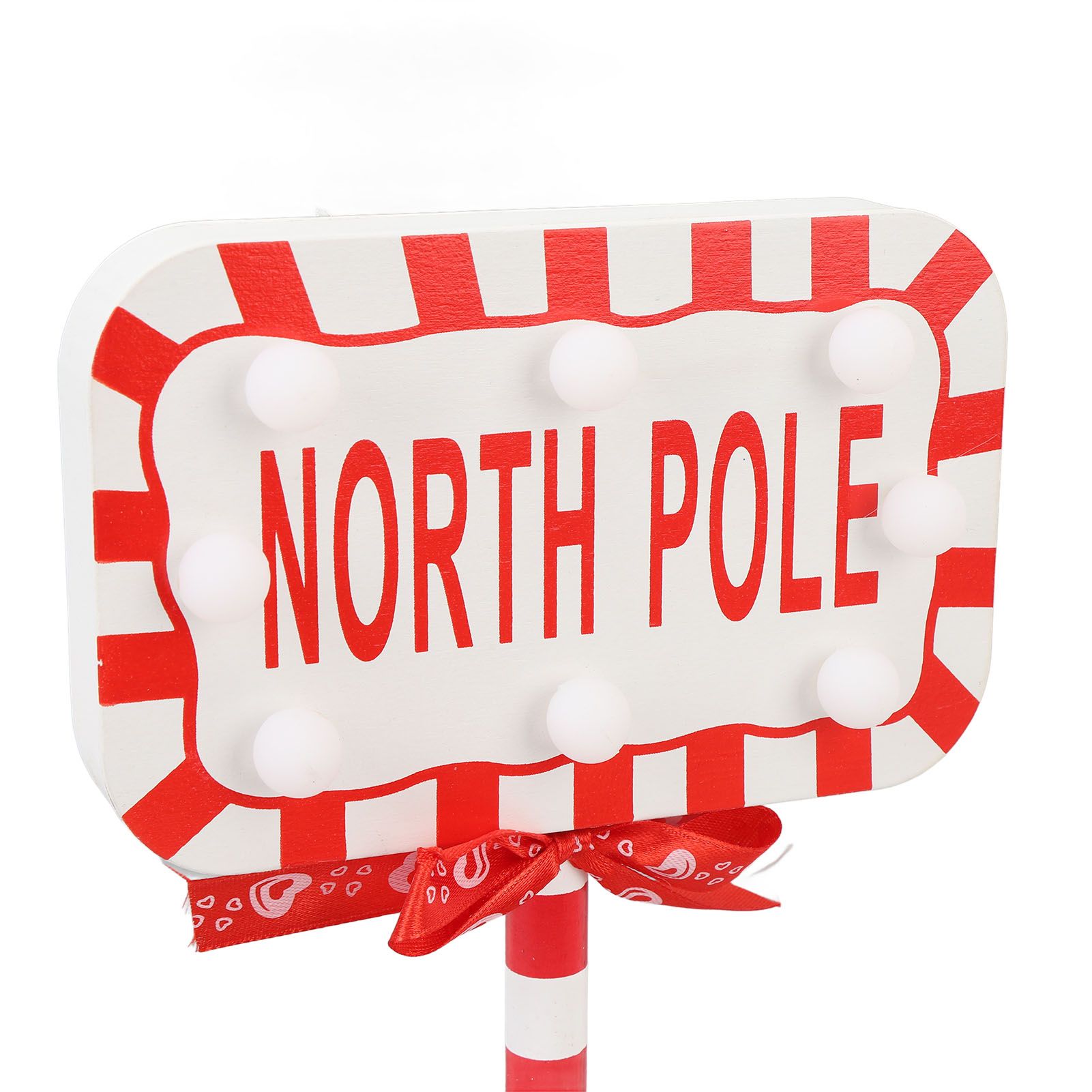 Xmas LED Street Lamp Wooden North Pole Sign Battery Operated Tabletop Night view 2