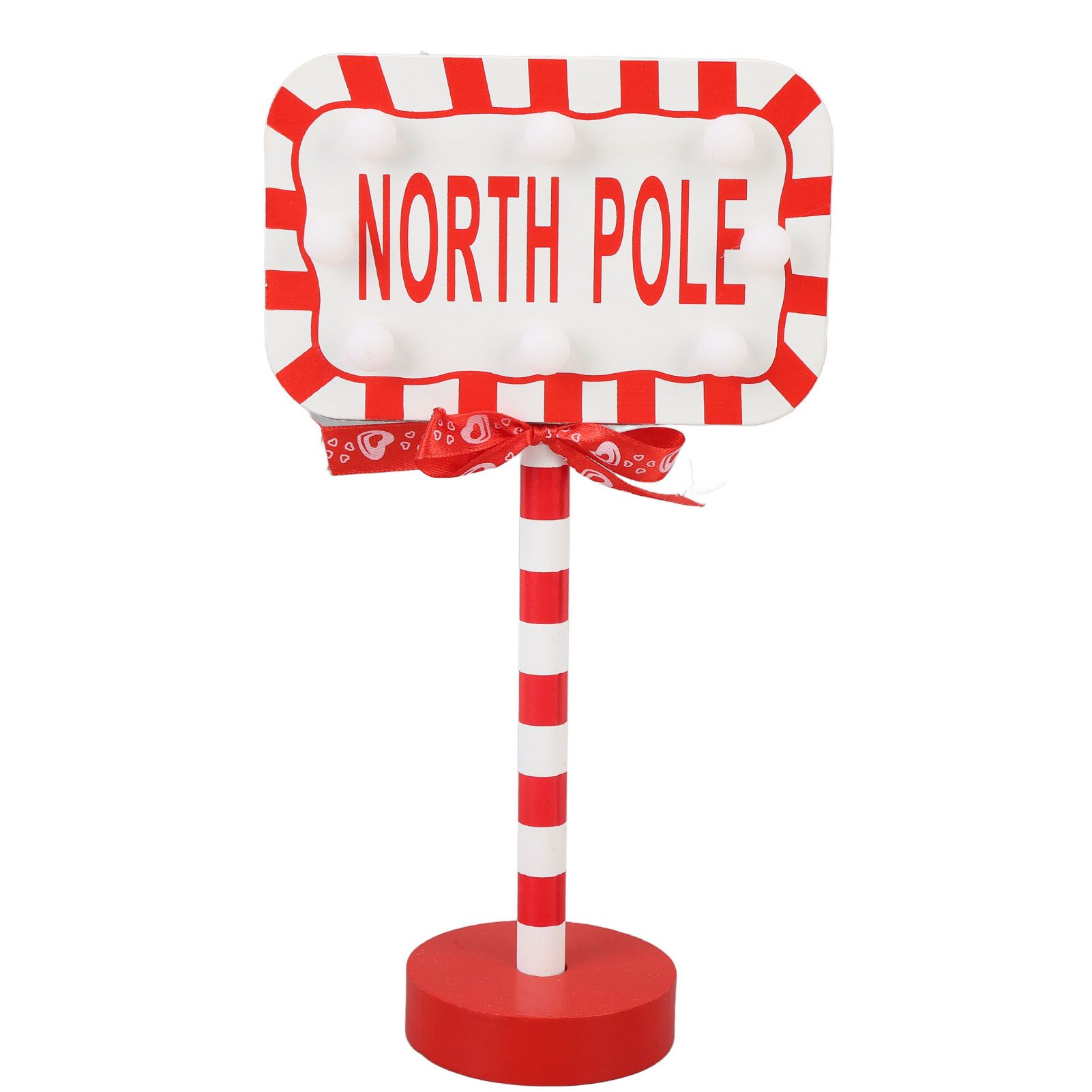 Xmas LED Street Lamp Wooden North Pole Sign Battery Operated Tabletop Night view 3