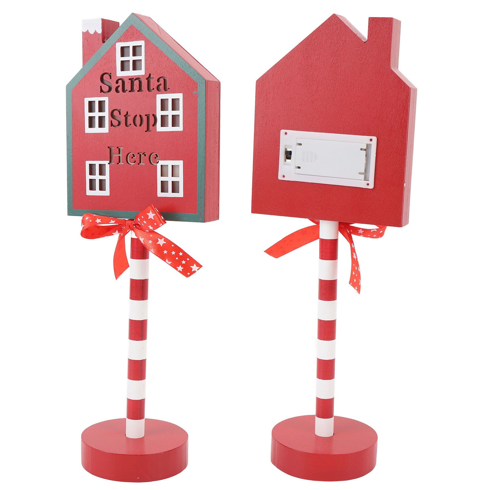 Xmas Santa Stop Here Sign with Led Lights Battery Operated Xmas Stop Sign view 12