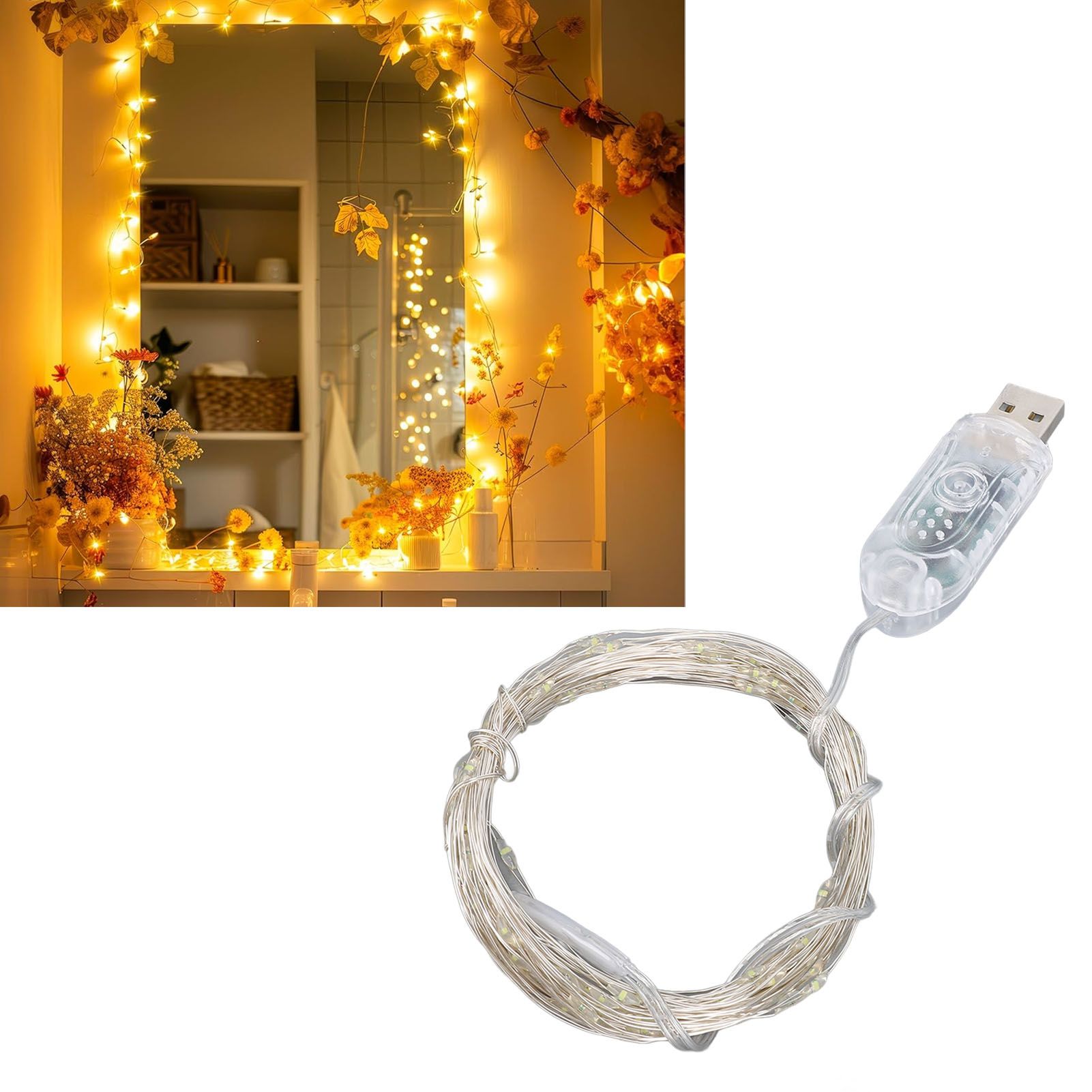 Smart Fairy Light USB Plug in 33ft 100 LED Beads Remote Control LED Party view 11