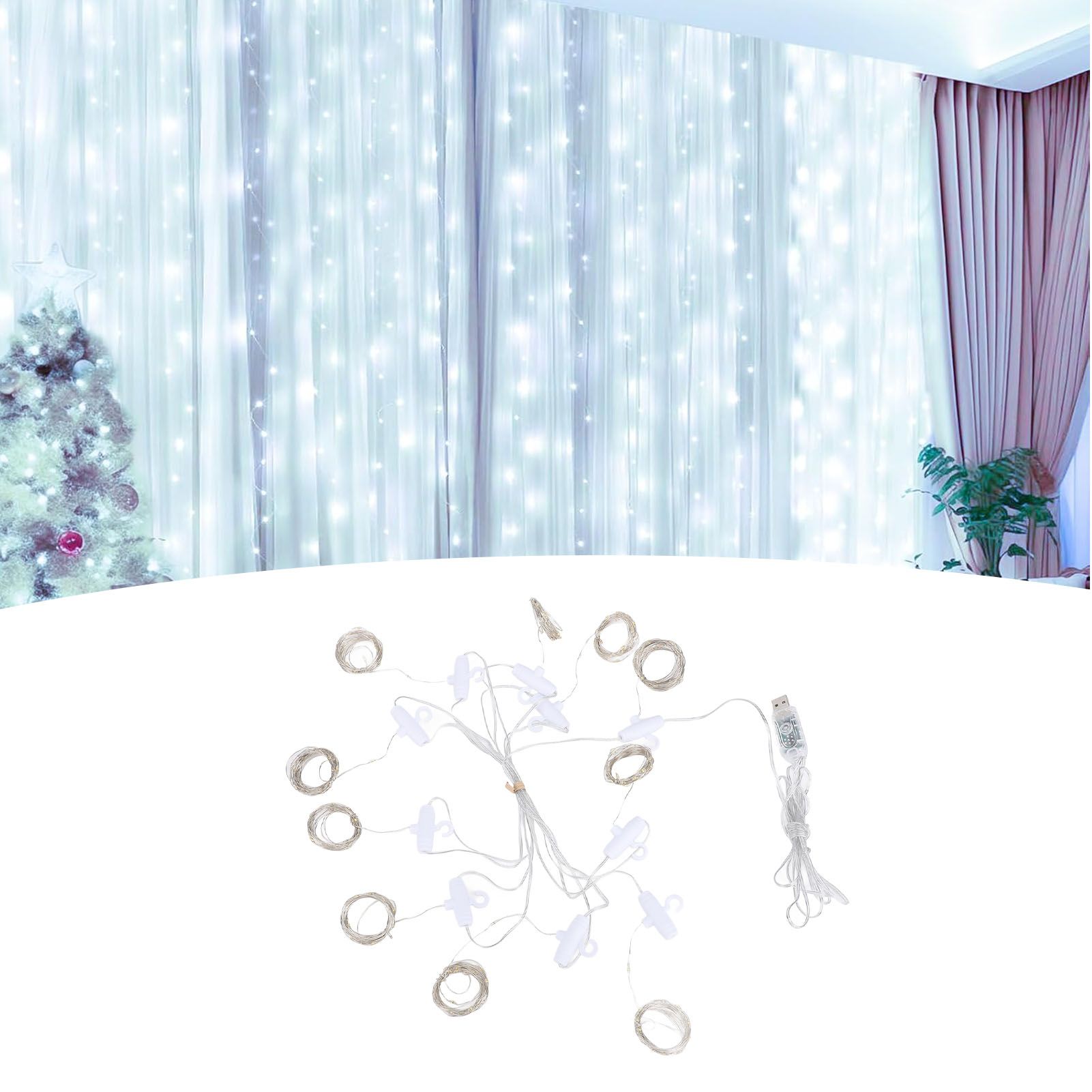 Fairy Curtain Lights 9.8ft 300 LED with APP Remote 8 Mode USB Plug in Water view 11